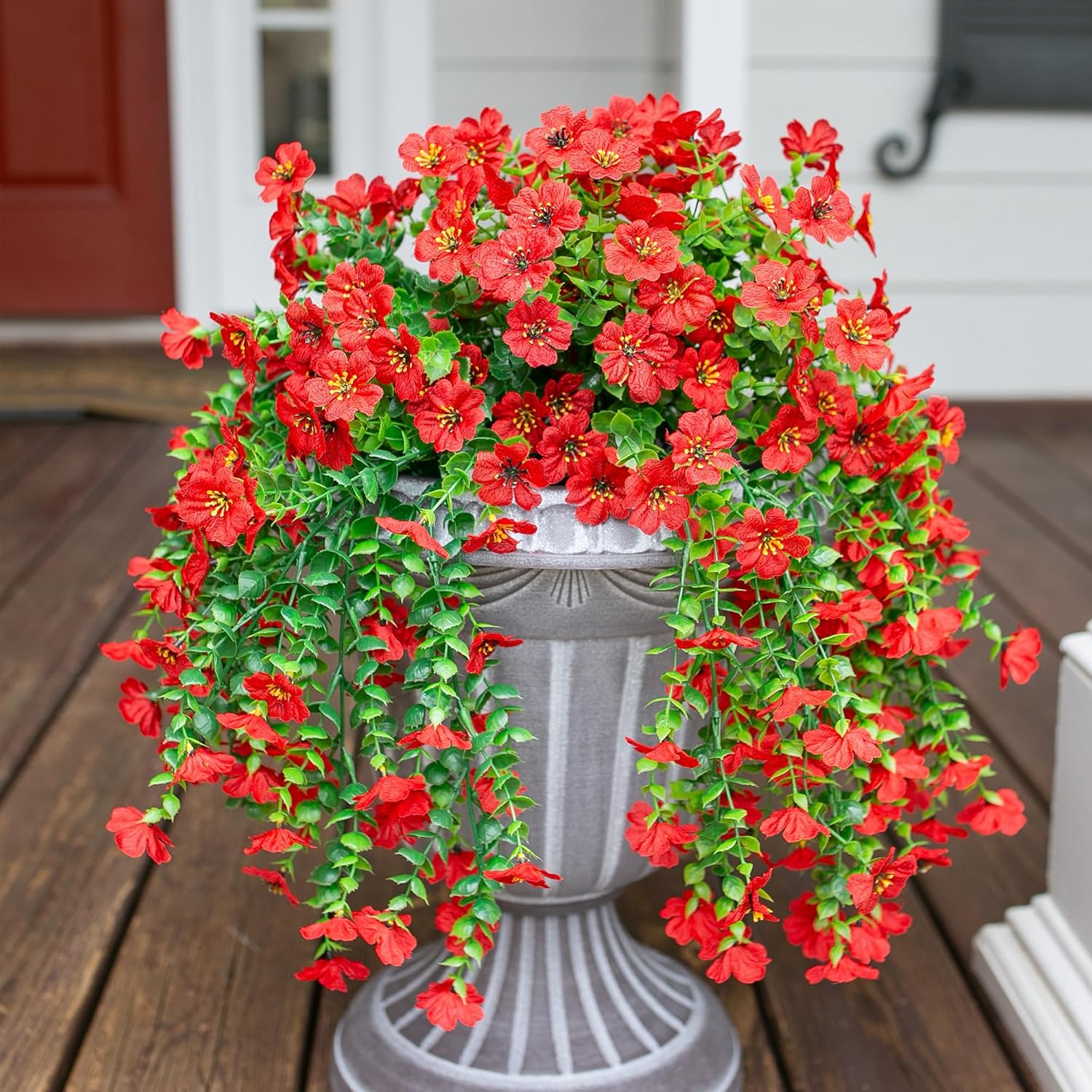 HyeFlora Artificial Hanging Flowers for Outdoors Decoration, 2Pcs Red Fake Spring Summer Decor, Realistic Plants, UV & Fading Resistant Flower for Porch Patio Balcony Planter Yard Home Garland - Image 6