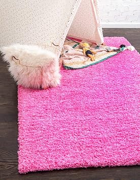 Unique Loom Solid Shag Collection Area Rug (1' Square, Taffy Pink)