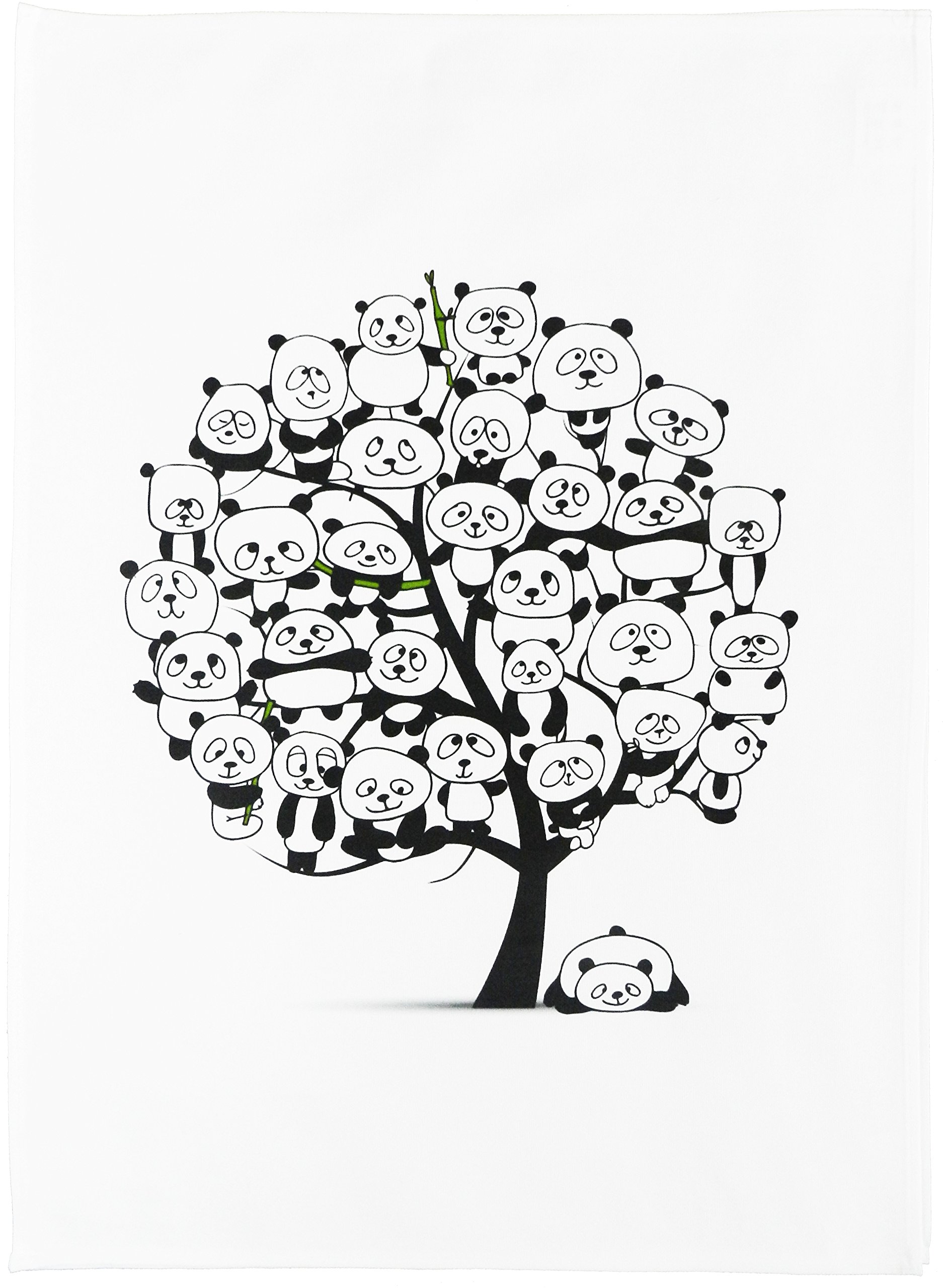 Half A Donkey White/Black Tree Of Pandas - Large Cotton Tea Towel