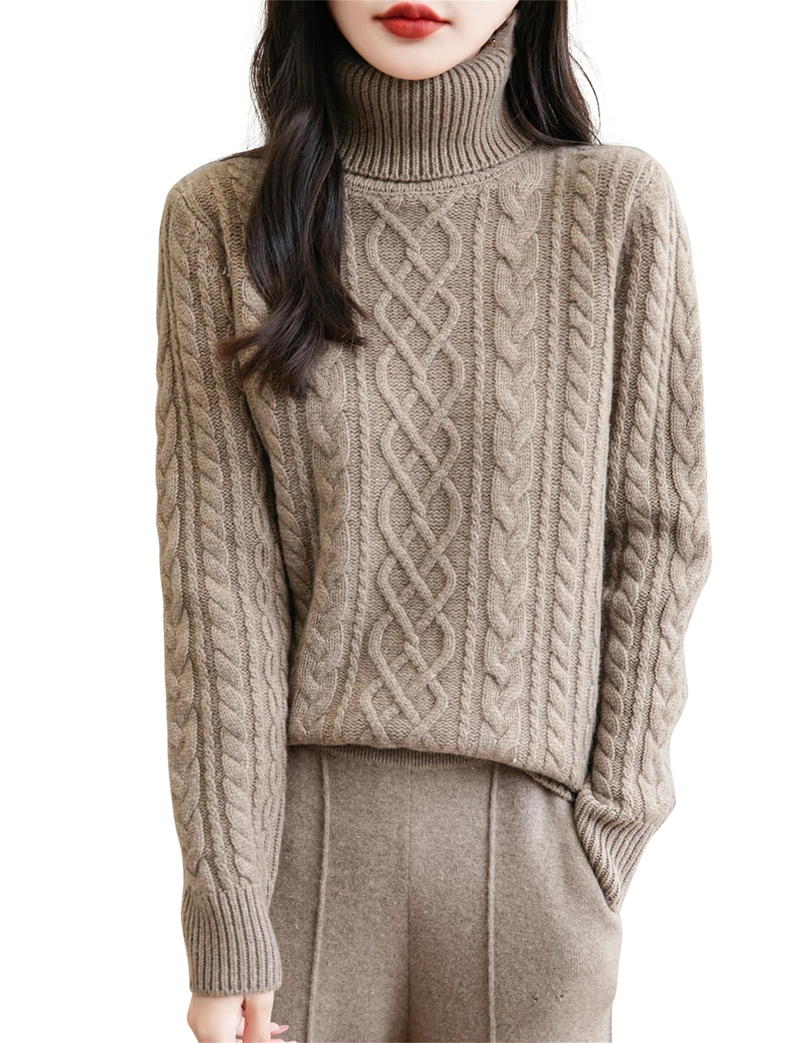 Pullover für Damen, Wolle, Herbst, Winter, Rollkragen-Top, warm, langärmelig, Strickpullover, Pullover-Oberteil