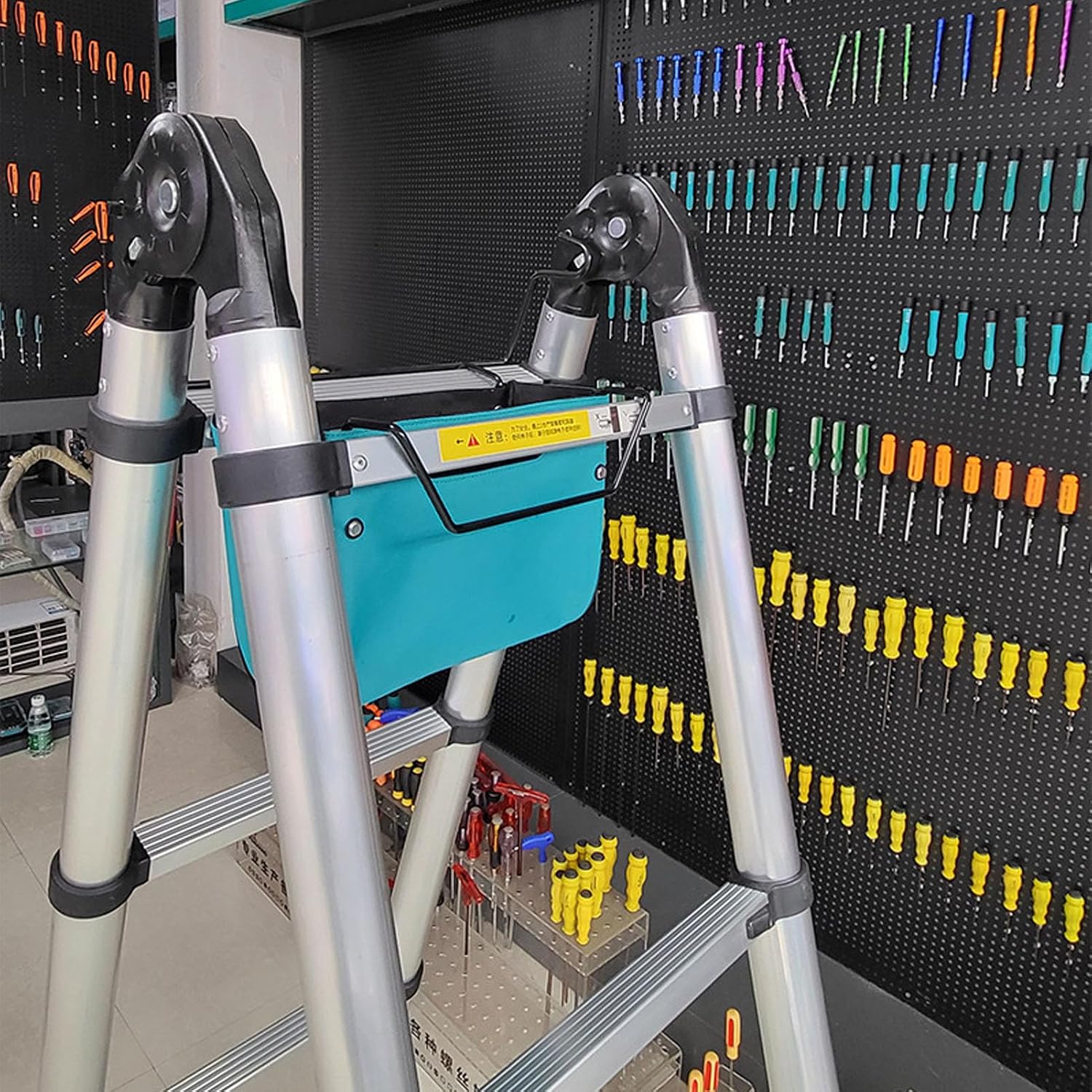 Oxford Cloth Ladder Tool Bag, Large Capacity, Two Side Pouches, Elastic Strap, Wide Application