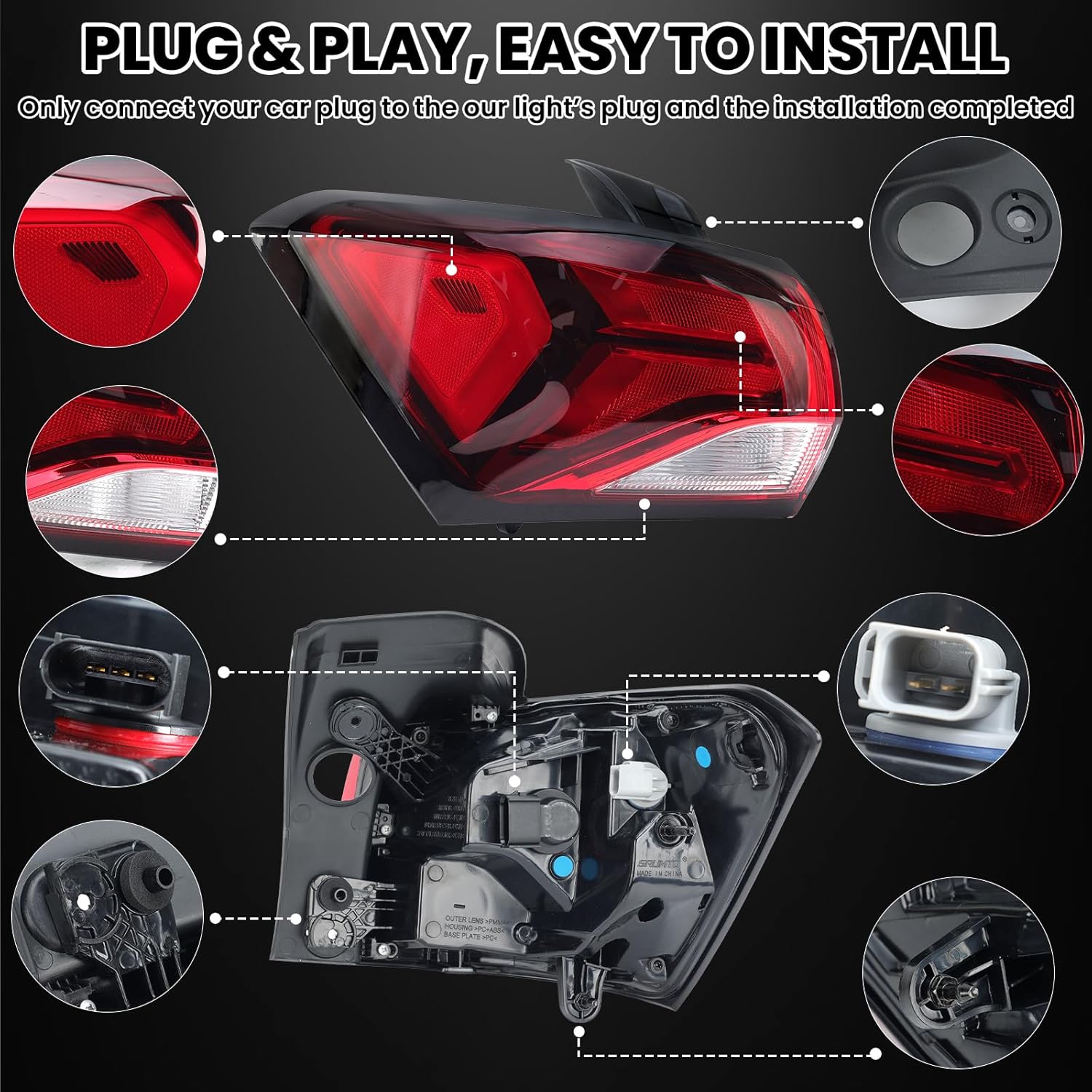 Halogen Tail Light Assembly Compatible with 2022-2024 Chevy Equinox Outer Rear Lamp Replace 85132581 Driver Side【Only Fit for Halogen Tpye】