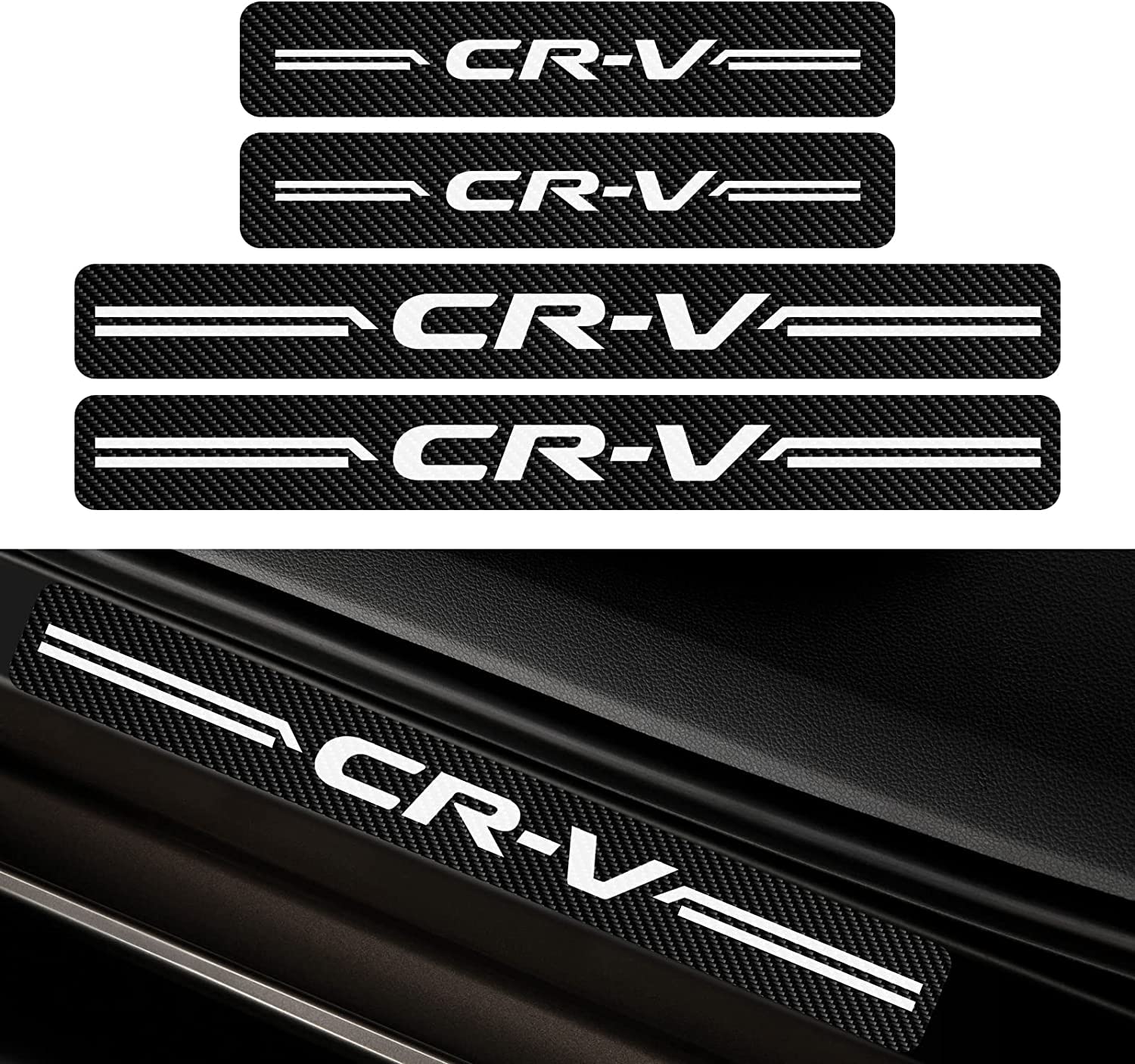 ISEE 360® 4 PCS Anti-Scratch Door Sill Car Stickers Compatible for CRV Car Exterior Sill Scuff Guard Protector Carbon Fiber Vinyl Sticker-image-18