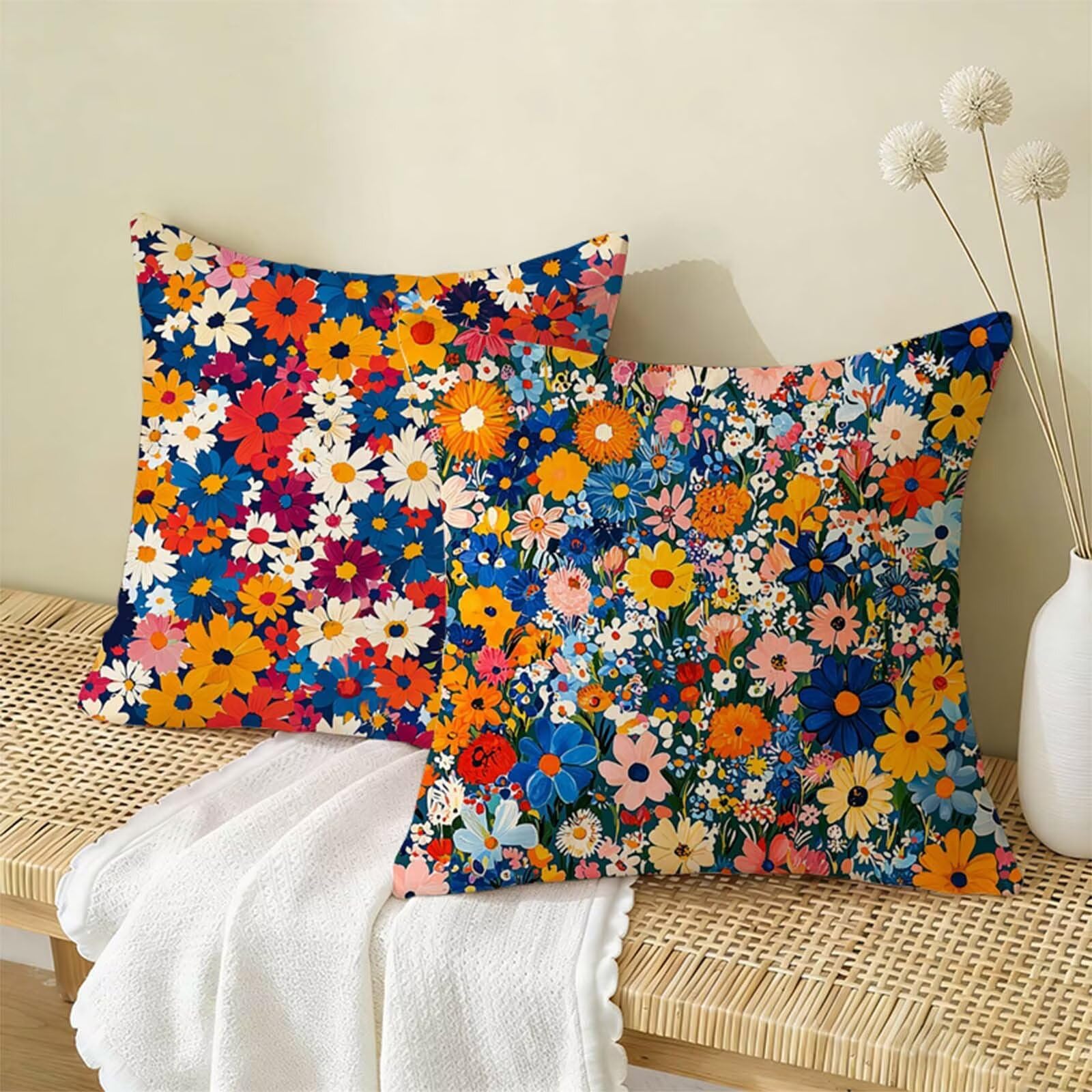Copricuscino 70x70 cm Colorato Set di 2,Fiore Federe Cuscini Divano Lino,Copricuscini Impermeabili,Federe Cuscino Morbido Traspiranti Adatto a Tutte le Stagioni per Soggiorno e Camera Letto Decor X-29