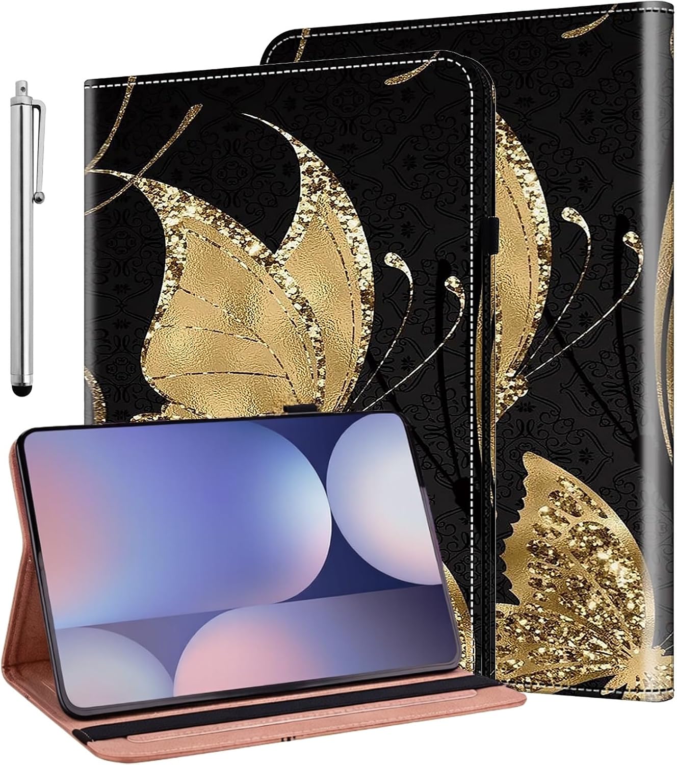 ALILANG Case for Samsung Galaxy Tab S10+/ S9+/ S8+/ S7 FE/ S7+ 12.4 Inch Tablet Case, Lightweight Folio Shockproof Folding Stand Protector Cover for Samsung Tab S10+ Plus -Gold Butterfly