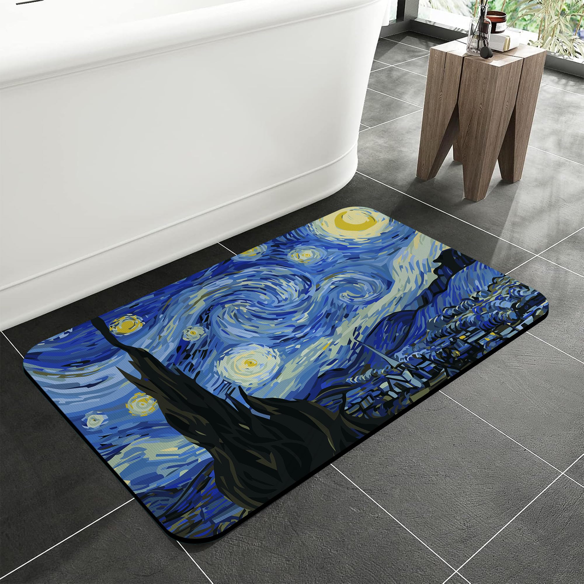 jajoaier Vintage Starry Night Bathroom Rug Mat,Soft and Non Slip Bath Rugs,Quick-Drying Machine Washable Floor Mat for Shower Room,Bathtub,Kitchen