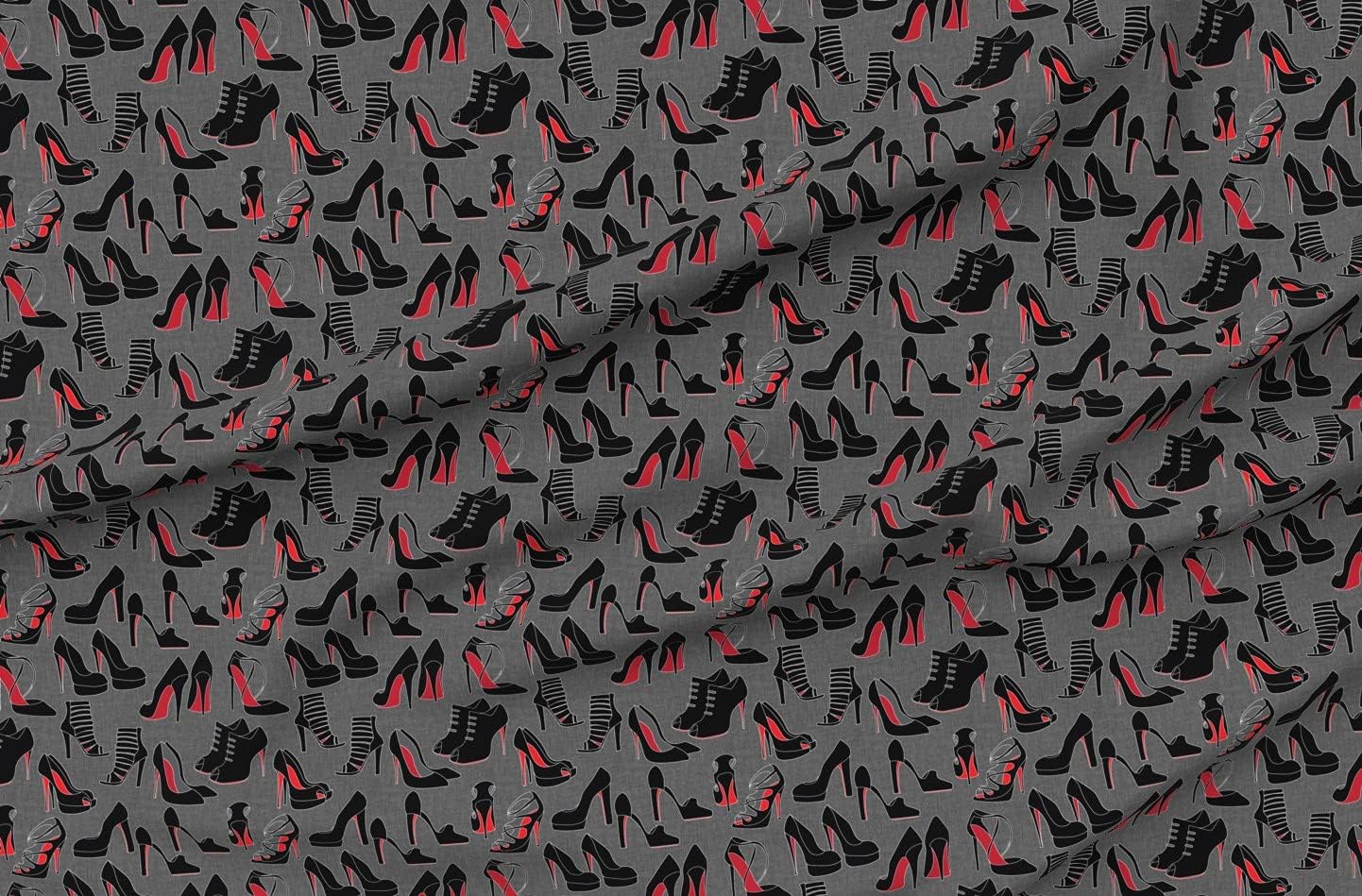 Spoonflower Fabric - Shoes Woman Fashion Shoe High Heels Stiletto Red Black Gray Printed on Organic Cotton Sateen Fabric by The Yard - Sewing Quilting Apparel Home Decor
