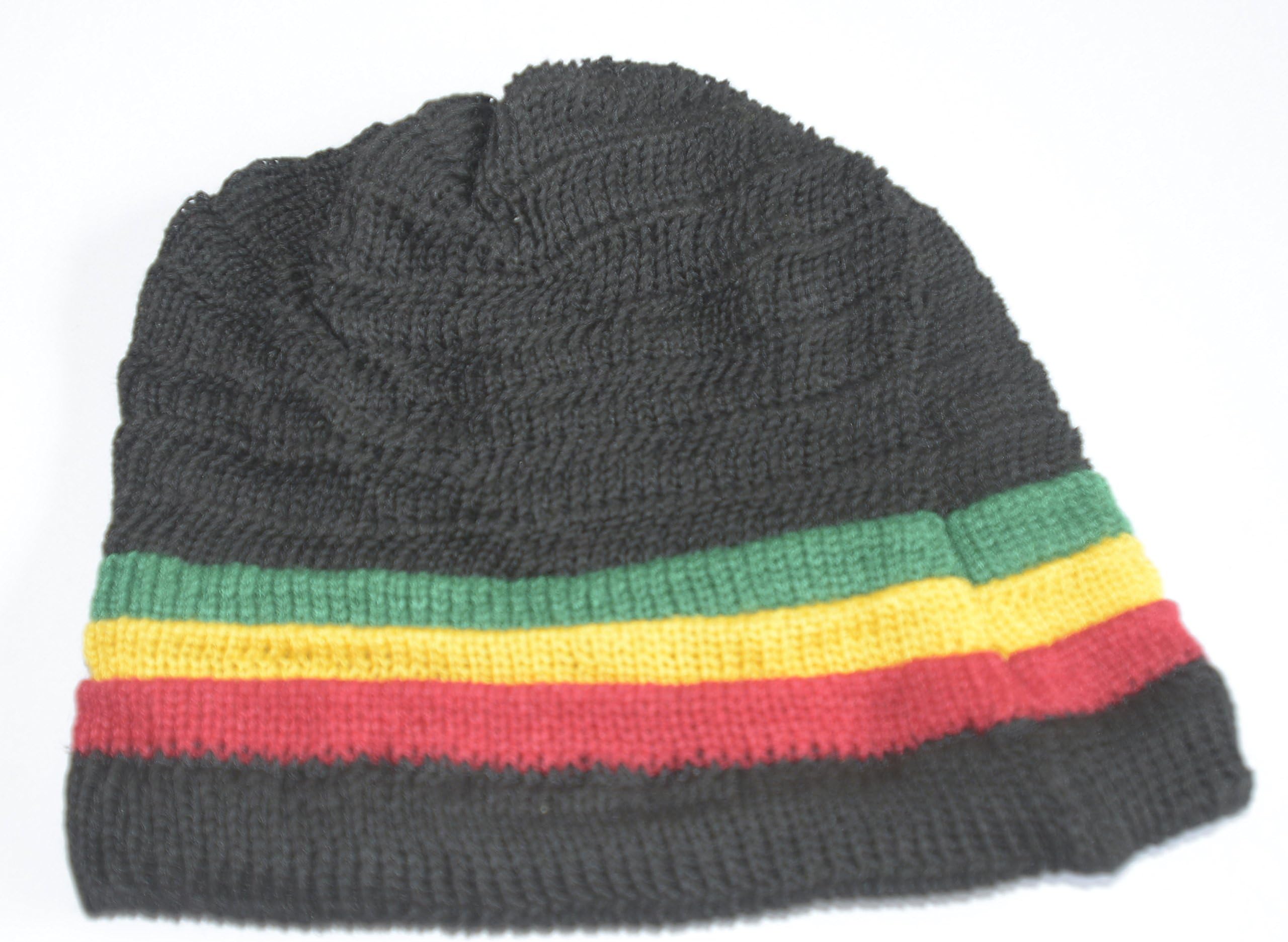 jammin Black unisex Knitted Rasta Reggae beanie hat with red,yellow and green stripes (stylish and cool)
