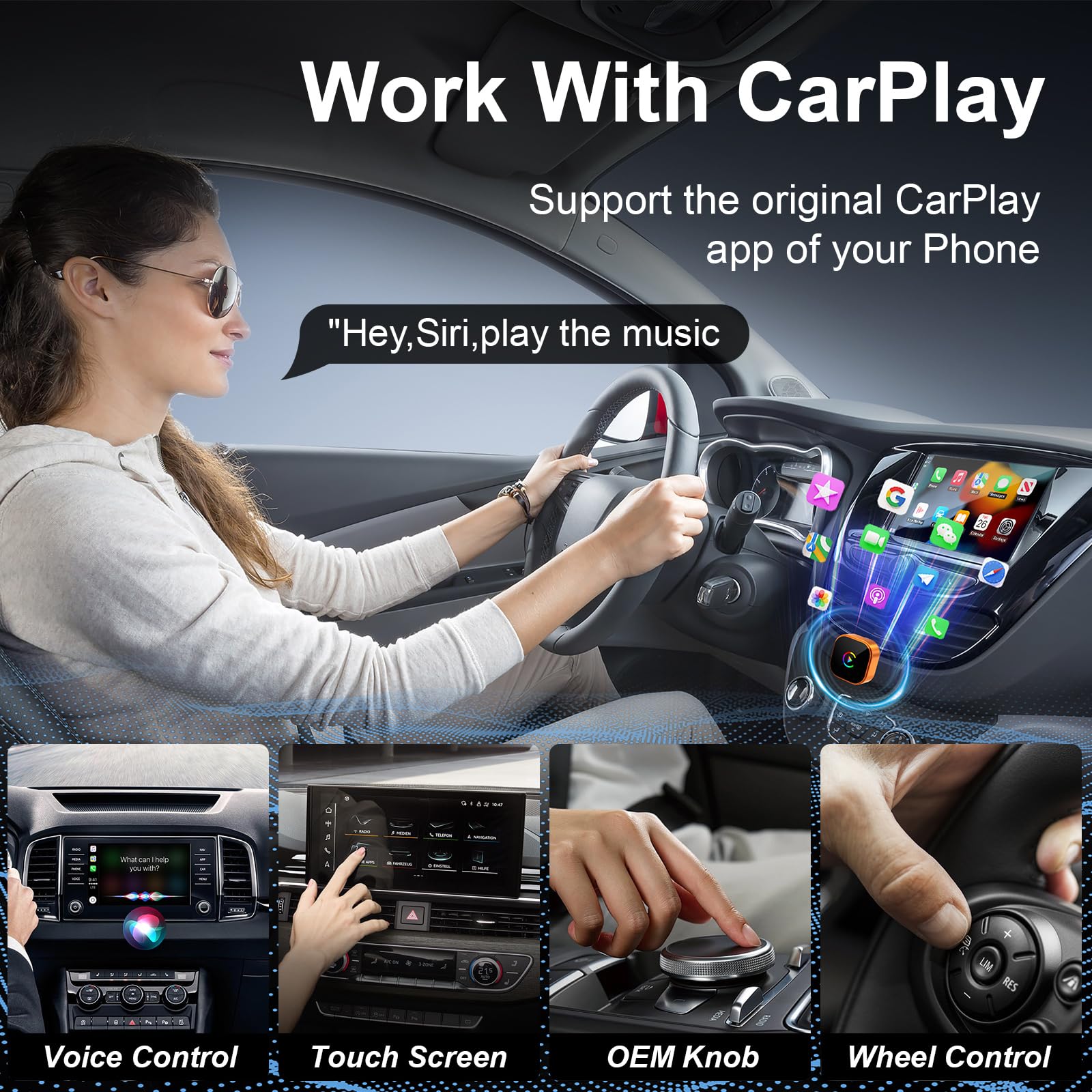 Intenso Wireless CarPlay Adapter for iPhone & Android Auto - 2026 UpgradeWired to Wireless Converter, Plug & Play, Zero Delay, Fast Auto-Reconnect, Stable Control, iOS 10+/Android 11+ — view 3