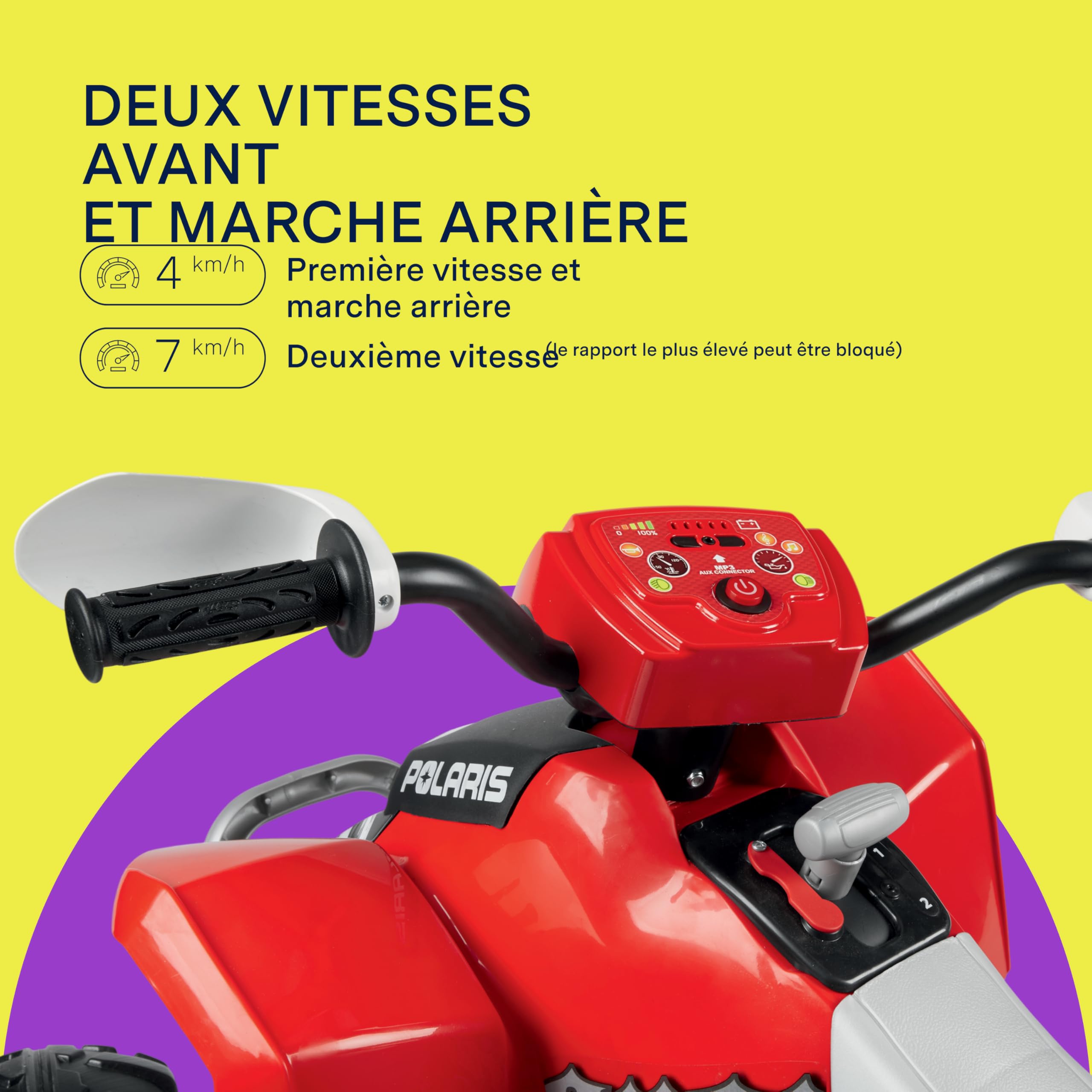 PEG Polaris Outlaw 330W Quad Électrique pour Enfants dès 3 Ans, Véhicule Électrique avec Batterie Rechargeable 12V, Tableau de Bord Multifonction, Musique, Lumières et Sons