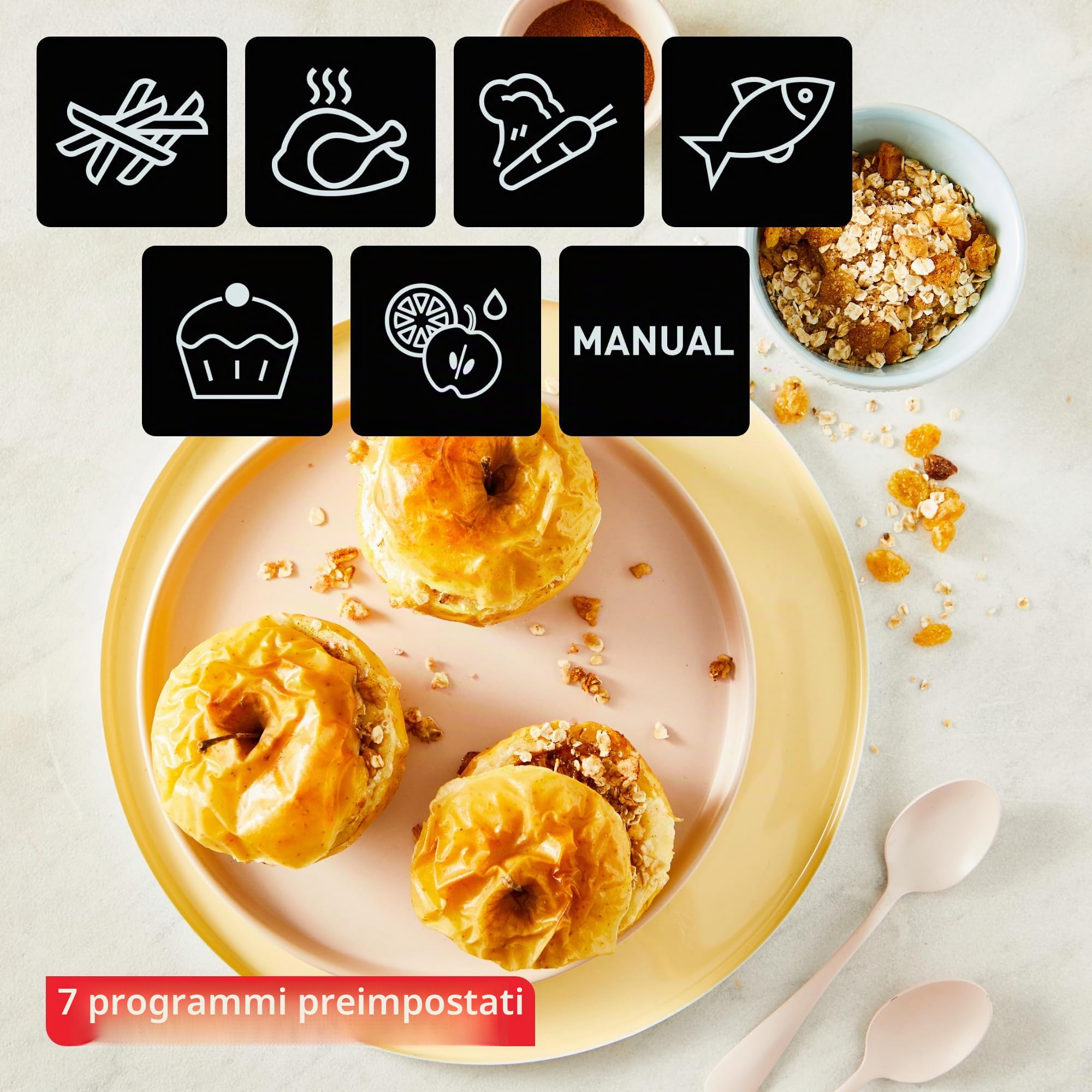 Tefal Friggitrice ad aria a doppia camera EY901810 Dual Easy Fry | Capacità 5,2/3,1 L | Due cassetti indipendenti | 7 programmi automatici | Risparmio energetico | Nero