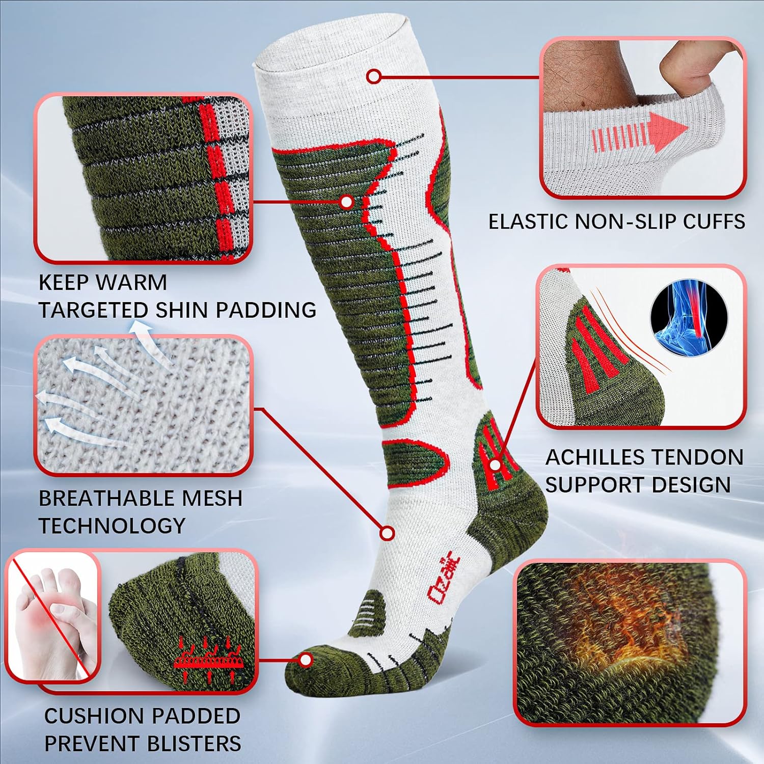 Merino Wool Ski Socks Mens Womens 2 Pairs for Skiing, Snowboarding, Thermal Knee High Winter Warm Sports Performance Socks - Image 4