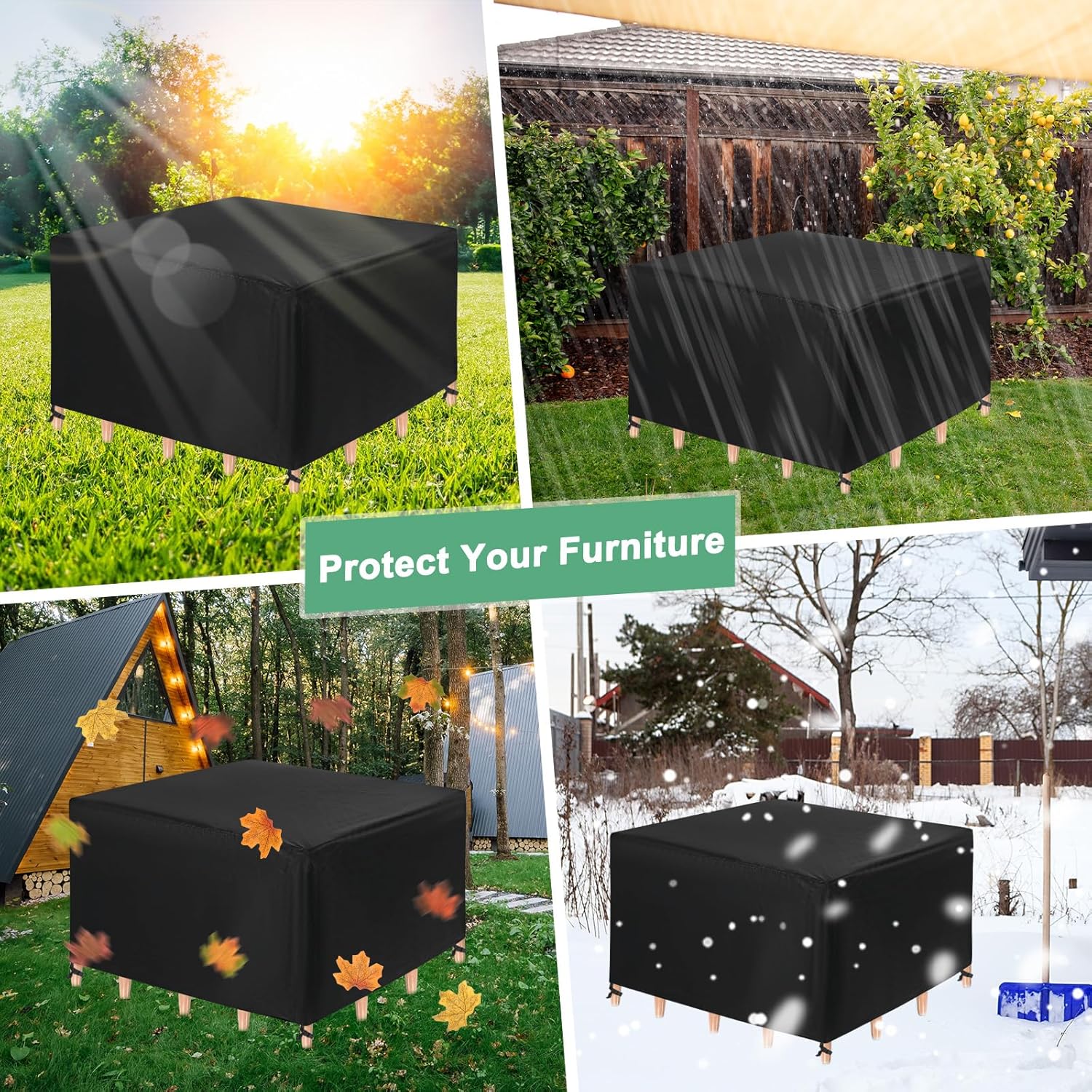 M METERXITY Rectangle Patio Furniture Cover, 84"x 52"x 29" (L x W x H), Black, Waterproof, Polyester