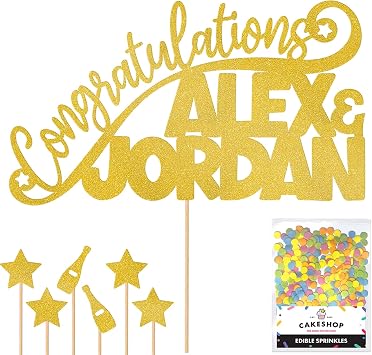 Personalised Congratulations Celebration Glitter Cake Topper - Gold Any Names Cake Decoration and Sprinkles - Any Occasion Party Decorations - Personalised Toppers for Cakes by Cakeshop
