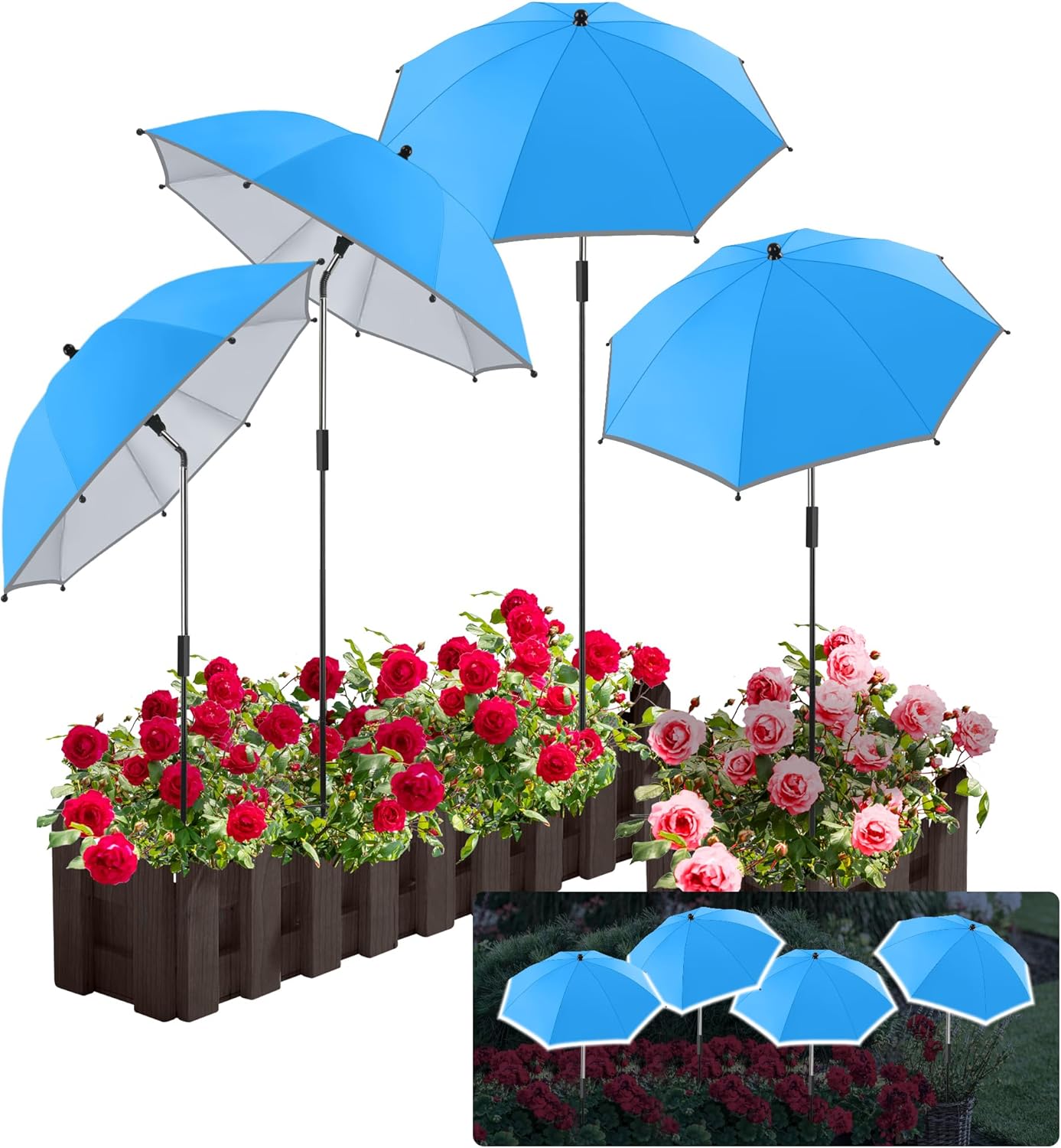 4 Pack 24.9" Plant Umbrellas for Outdoor Plants,47.2" Height Small Umbrella with Reflective Strip, Adjustable Plant Shades for Outdoor Plants, Garden, Potted