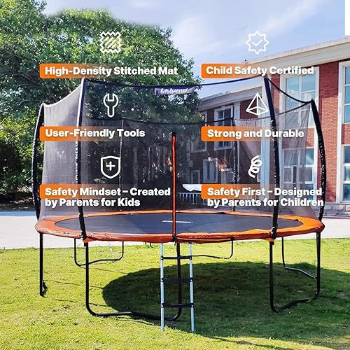 Miniatura 8 de LeJump Trampolines sin muelles para exteriores, 14 pies, 10 pies, sin resorte, aprobado por la ASTM, cama elástica grande recreativa con red de