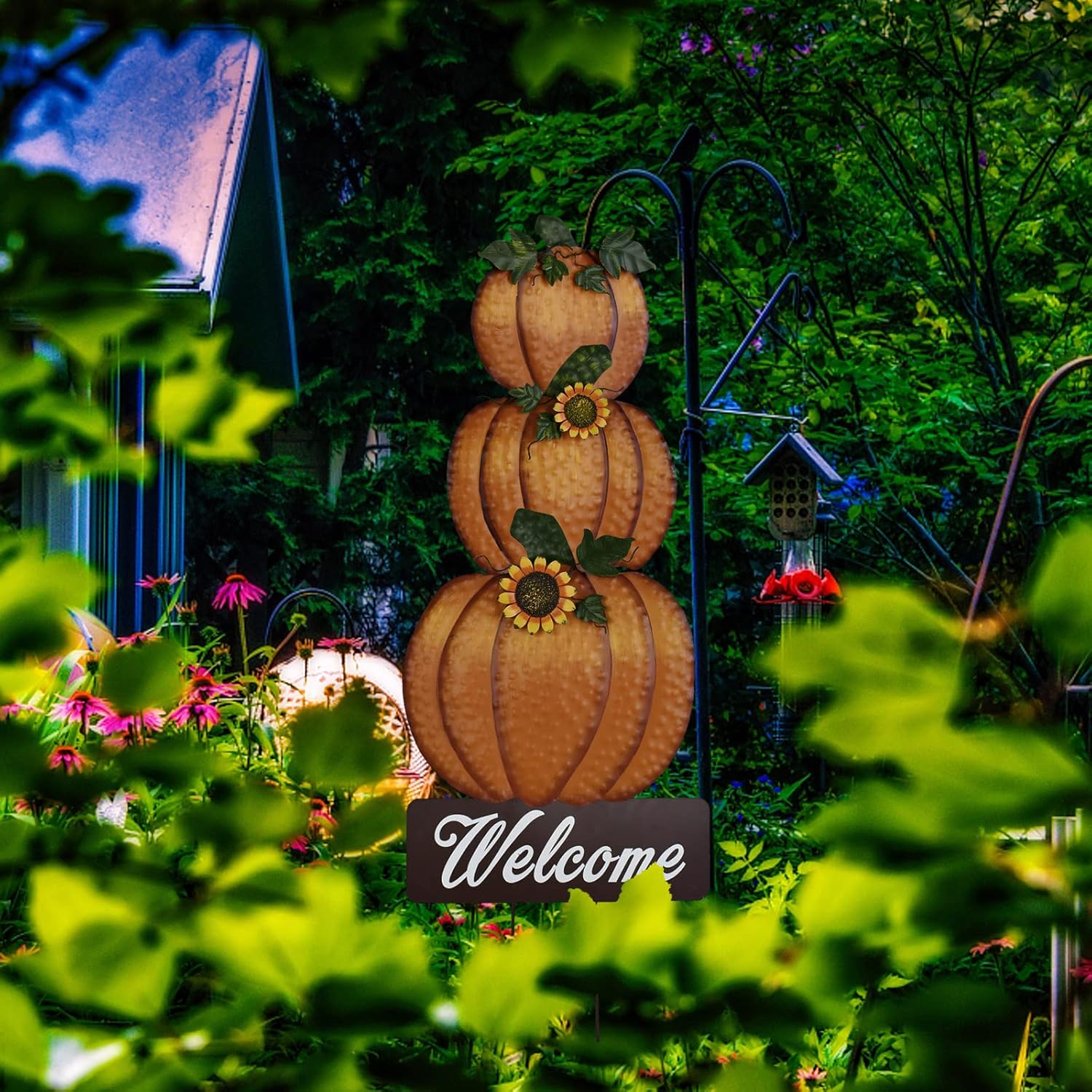 Veclotch Metal Pumpkin Garden Stake Welcome Yard Sign Fall Decor, Fall Pumpkin Yard Decorations with Stake Outdoor Lawn Decor for Autumn Harvest Thanksgiving Halloween Decoration, Orange (2056fh-ve)