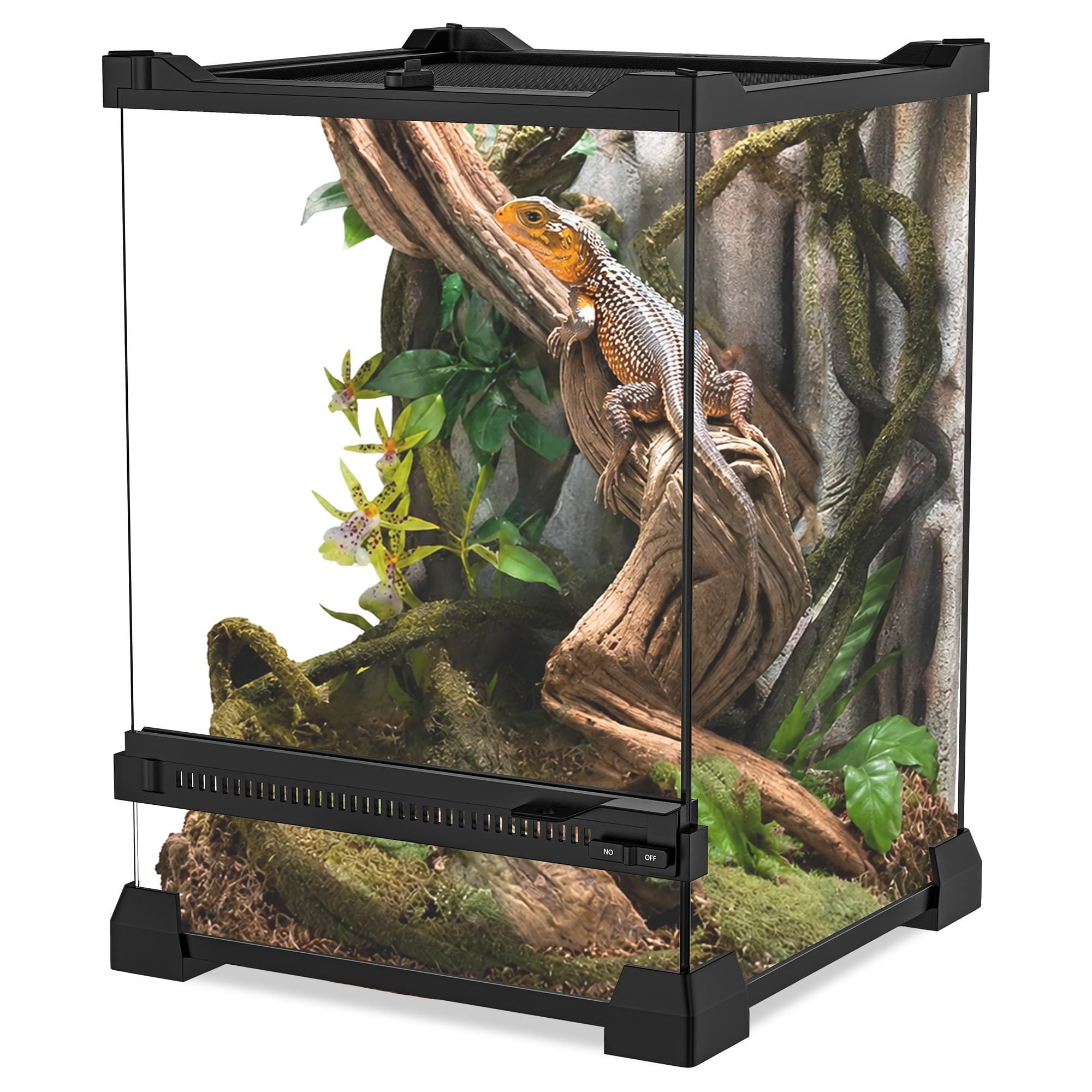 Tanque de terrario de vidrio para reptiles, 8 x 8 x 12 pulgadas, hábitat con visión completa visualmente para lagartos, arañas, serpientes, gecos, tortugas y otros reptiles pequeños