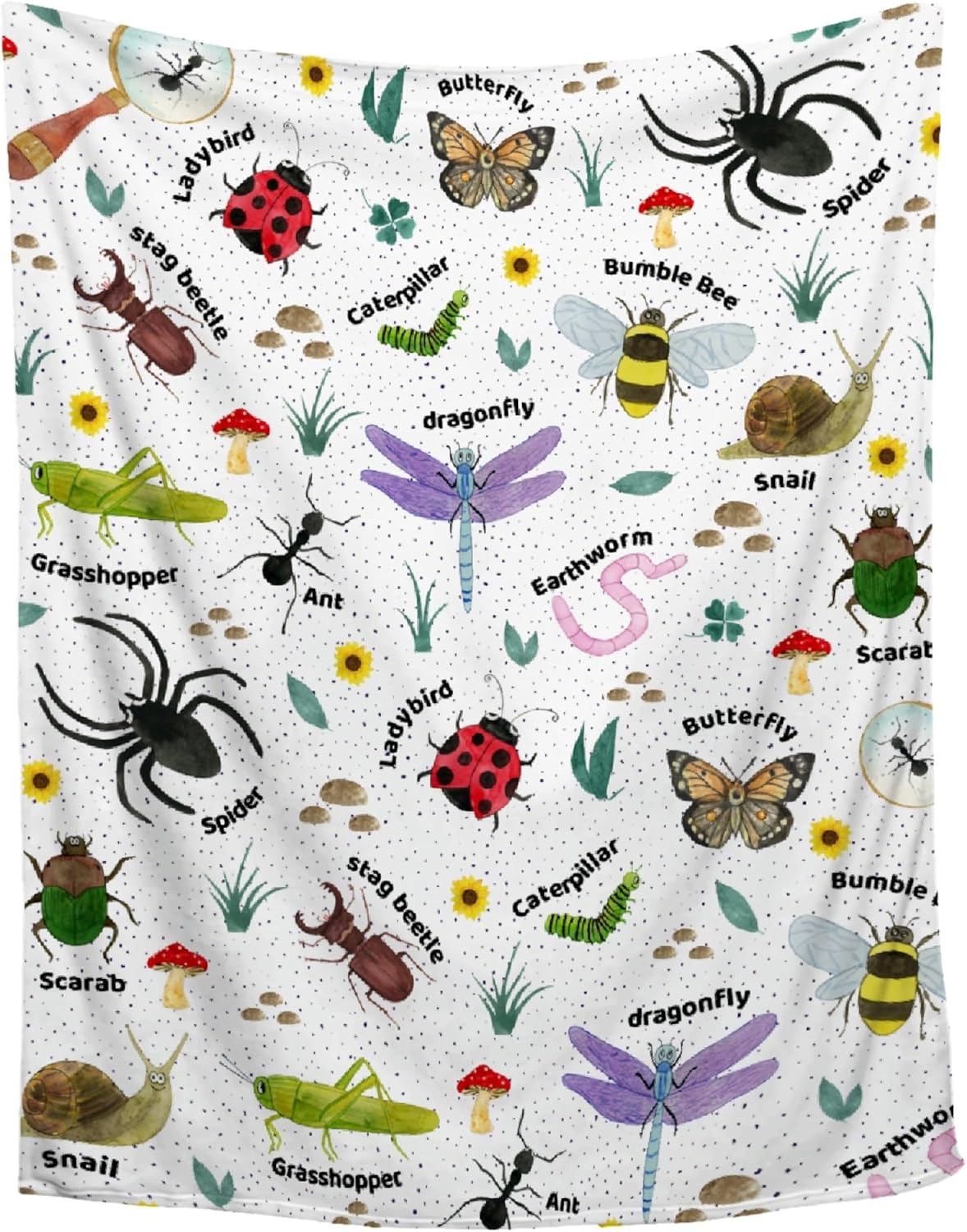 Manta de insectos de insectos, regalos para amantes de los insectos para niños y niñas, manta acogedora de escarabajos ultra afelpada para
