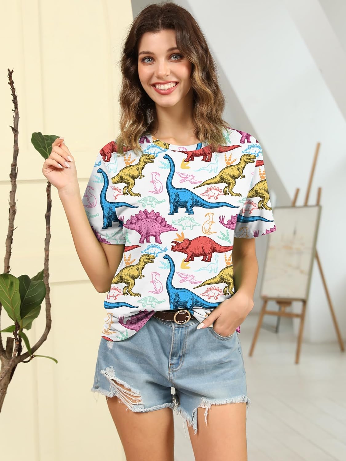 RMCMS Women Dinosaur Shirt Summer Cute Tops Dino Graphic Tees Casual Loose Short Sleeve Blouse - Image 2