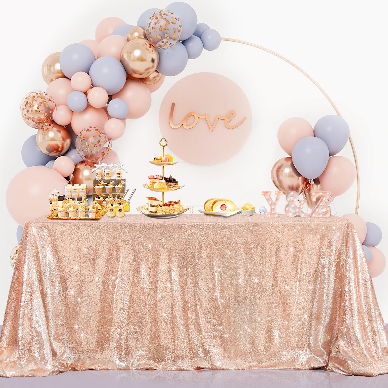 B-COOL Rose Gold Sequin Tablecloth Sparkly Wedding Table Cloths Shiny 50x80 Inch Shimmer Overlay for Valentine's Day Party Baby Shower Reception