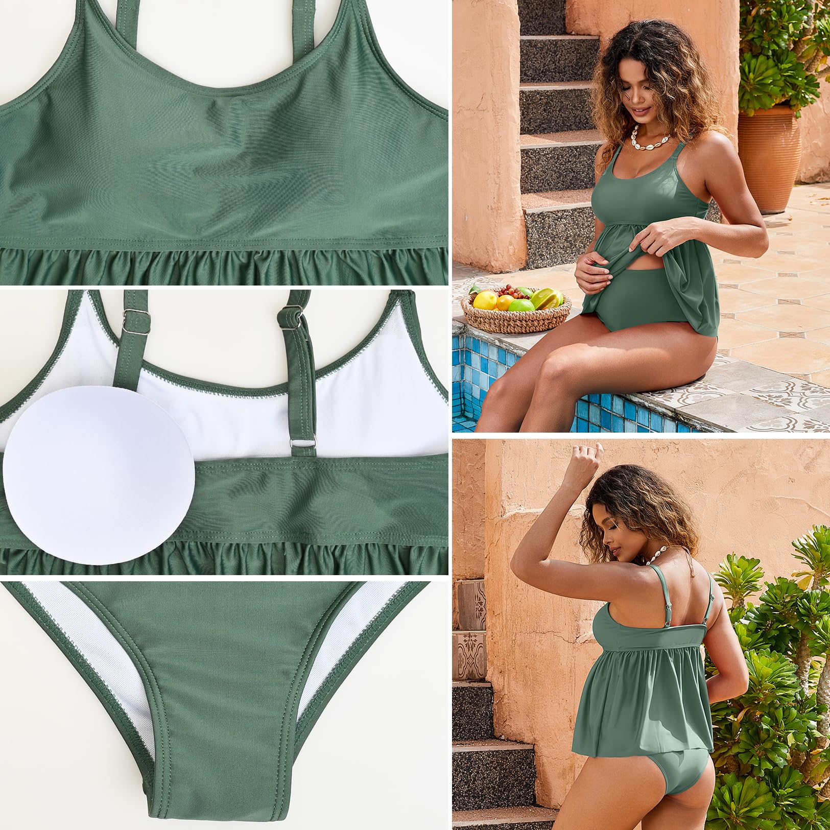 GINKANA Umstands-Tankini-Set, Schwangerschafts-Badeanzug, verstellbare Träger, zweiteilig