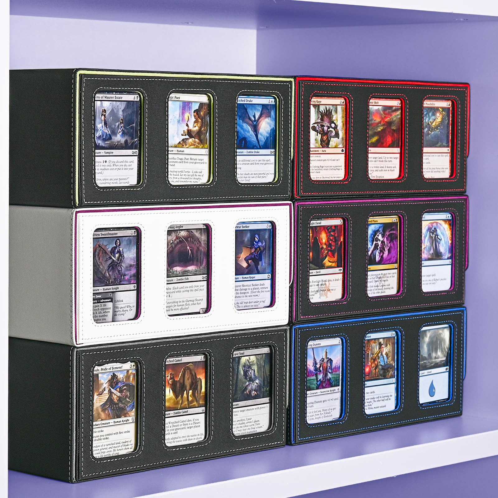 UAONO Boîte de rangement pour cartes à collectionner pour écran Commander, plus de 1800 MTG avec 3 toploaders, étui pour cartes de sport Magic PTCG (noir et gris)