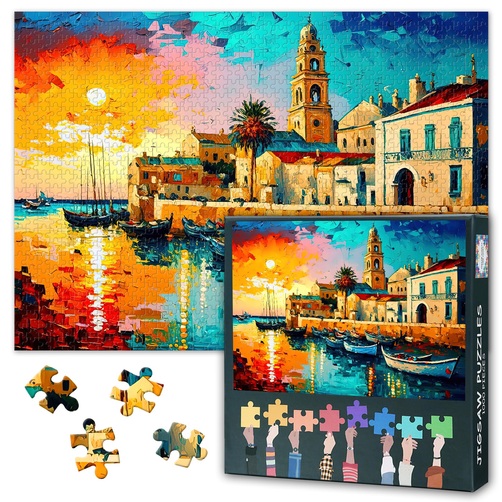 1000 Pieces Puzzles for Adults Malta City Marsaxlokk Cityscape View