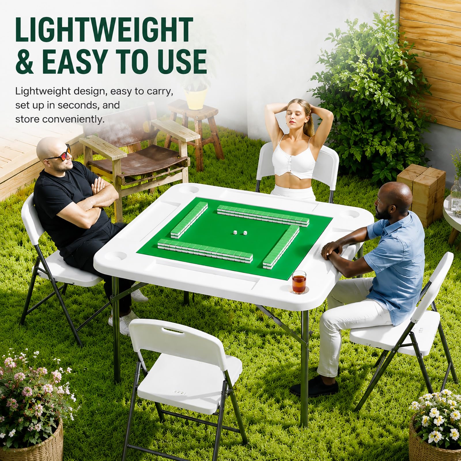 Tavolo Mahjong Pieghevole Portatile, Tavolo Da Gioco Per Carte E Famiglia | Design Salvaspazio Con Porta Bicchieri E Pratico Spazio Portaoggetti(white)