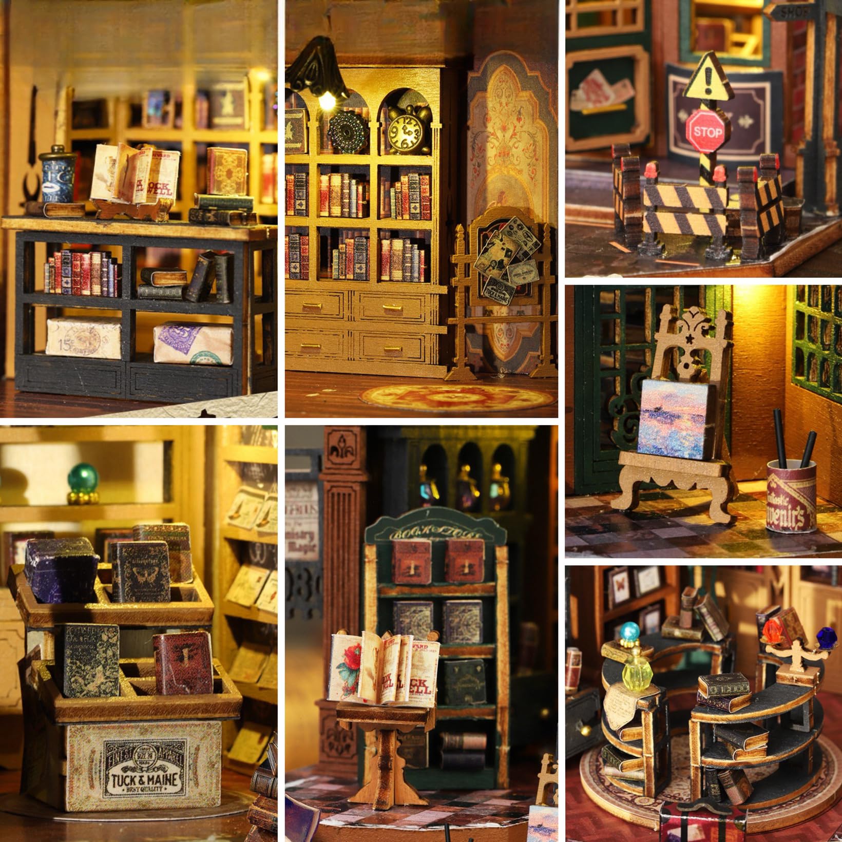 Twilight Bookstore DIY miniaturowy domek dla lalek zestaw | Magical Shop dwupiętrowa scena | Czerwono-brązowe odcienie i urok vintage (Twilight z osłoną przeciwpyłową)
