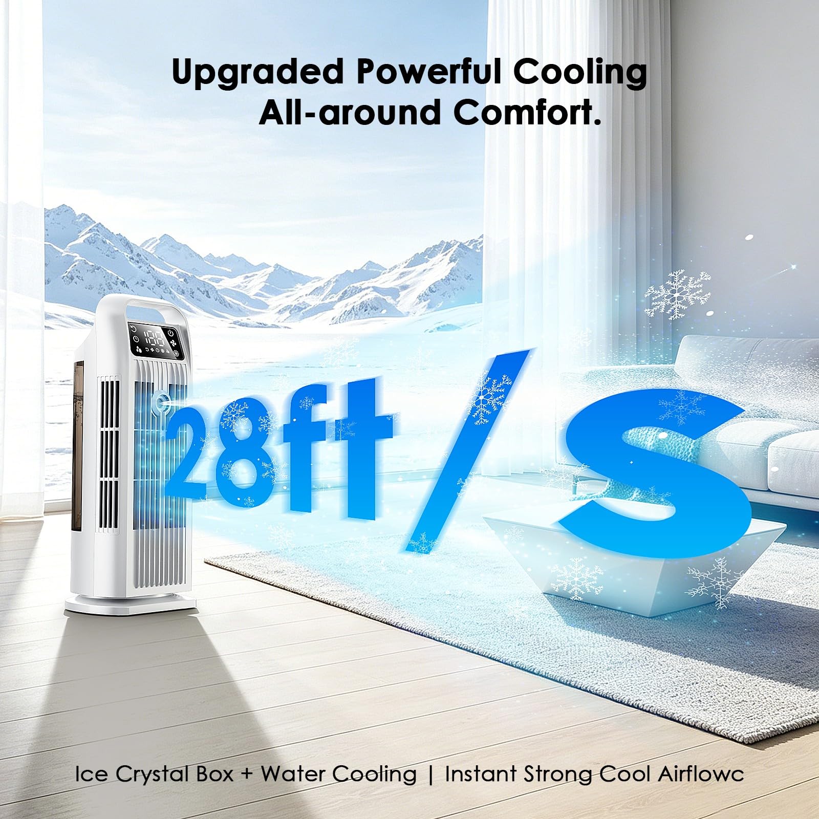 Climatiseur portable sans tuyau 6 en 1, rafraîchisseur d’air à refroidissement par eau, silencieux 36 W, réservoir 1200 ml, mode turbo 7 m/s, pour chambre et appartement, blanc perle