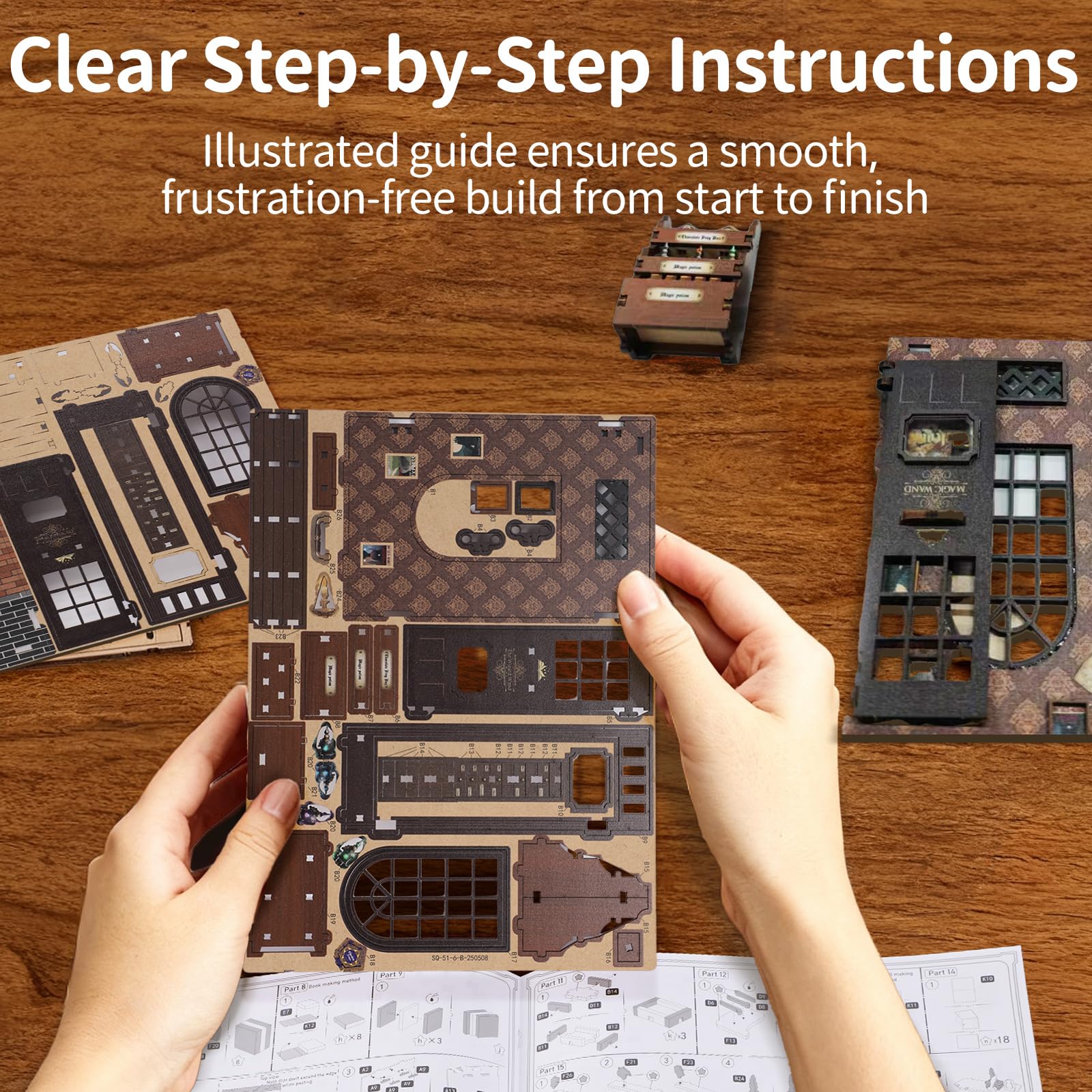 BELEEV Book Nook Kit, DIY Miniatur Puppenhaus Häuser Kit mit LED Licht, 3D Puzzle für Teenager Jugendliche Erwachsene, Bücherregal Dekoration, Geschenke Mädchen Puzzle-Liebhaber, Zauberstabladen