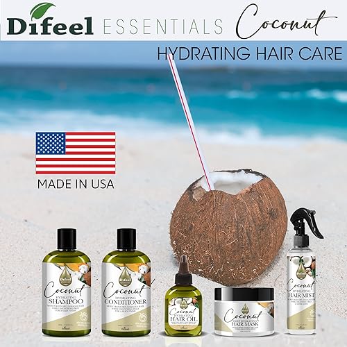 Miniatura 9 de Difeel Essentials Champú hidratante de coco de 12 oz. Champú hidratante sin sulfato hecho con aceites esenciales 100% naturales