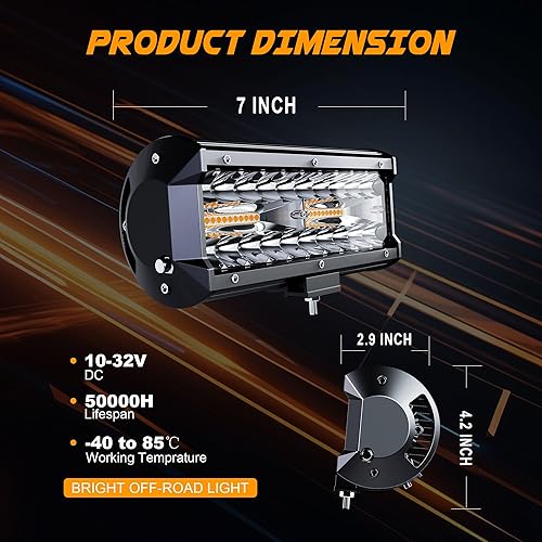 Miniatura 4 de ASLONG 2 barras de luz LED de 7 pulgadas y 36 W, estroboscópica intermitente blancaámbar con seis modos de luz de conducción combinada de inundación