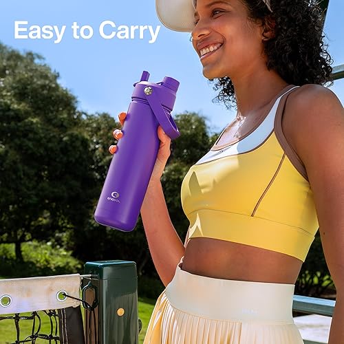 Miniatura 219 de ENCOOL Botella de agua aislada con popote, de acero inoxidable, a prueba de fugas, sin BPA, al vacío de doble pared que se mantiene fría durante 24