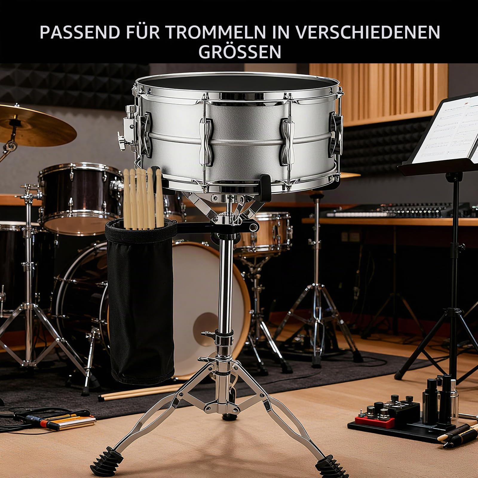 Snaredrum-Ständer, Übungspad-Ständer mit Drumsticks-Halter, verstellbare Höhe 36,8 cm bis 58,4 cm, Zubehör für Anfänger, leicht, Aufbewahrung