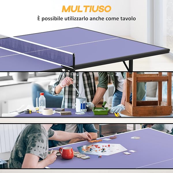 HOMCOM Tavolo da Ping Pong Pieghevole per Interni, Tavolo Ping Pong con Rete, Montaggio Non Richiesto, Blu e Viola - 5