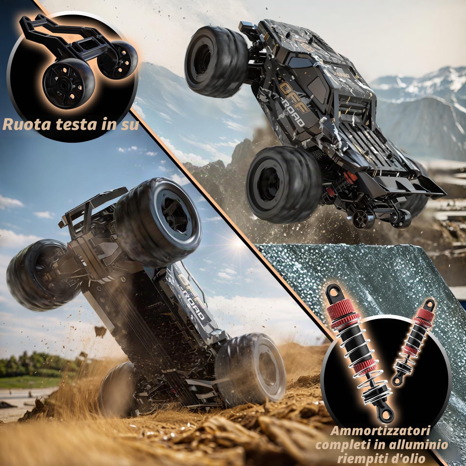DEERC Macchina Telecomandata per Adulti 40 km/h, Monster Truck Elettrico Fuoristrada 4WD, Auto ad alta velocità da 2,4 GHz, Macchina Telecomandata 4x4 impermeabile con 2 batterie per ragazzi e bambini