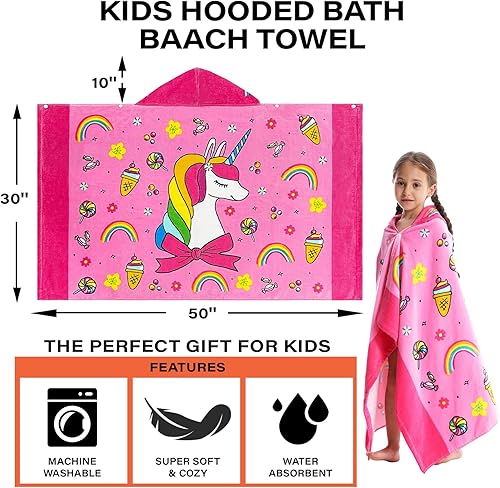 Miniatura 34 de Toallas de baño para niños, toalla para niños con capucha para playa, baño, piscina, toallas de natación de 30 x 50 pulgadas, tamaño grande, ultra