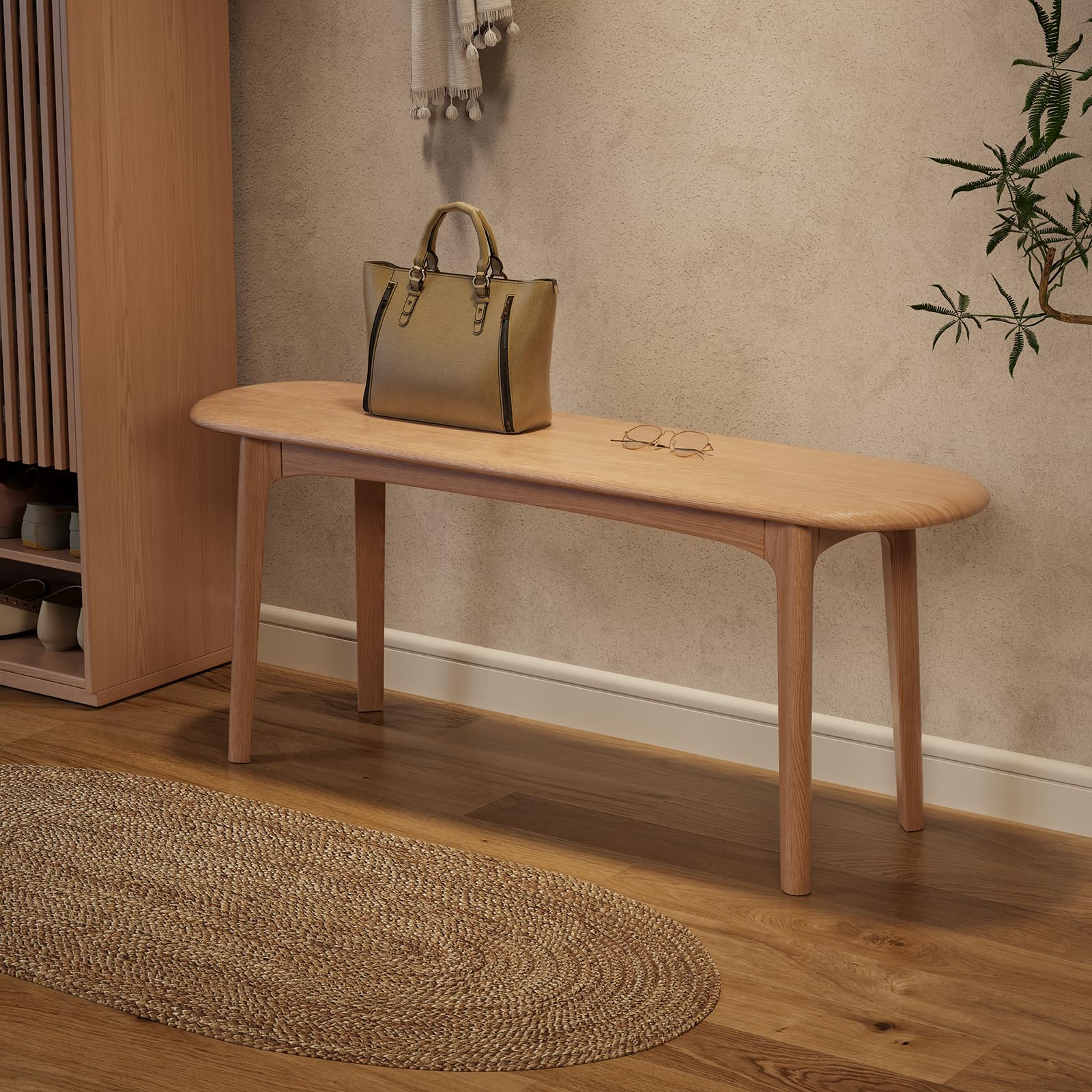 39" Solid Wood Small Dining Bench, Entryway Bench, Natural