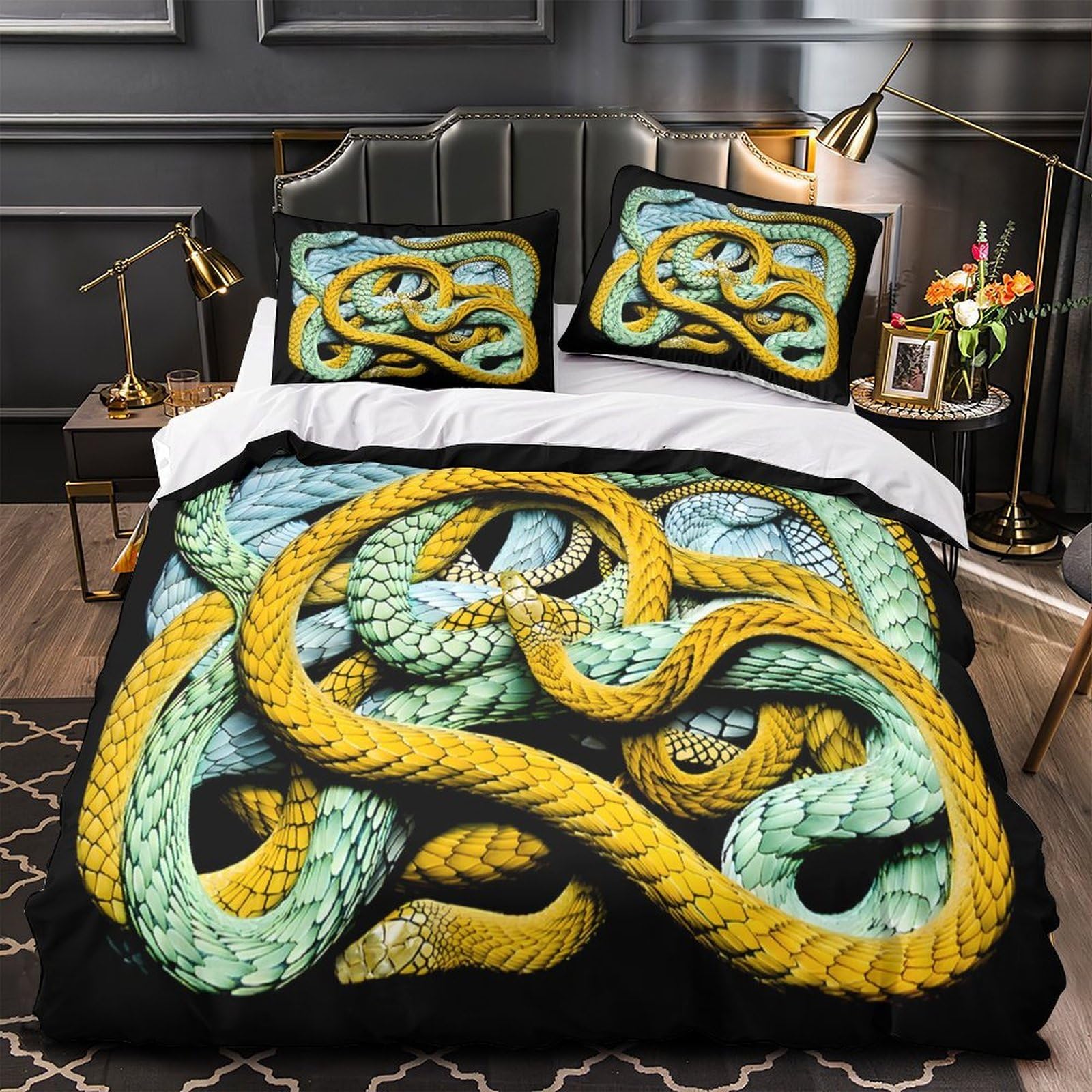 Housse de couette serpent 3D microfibre parure de lit reptile coloré respirante 135x200cm