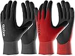 COOLJOB Gardening Gloves for Men, 2 Pairs Breathable Rubber Coated for Garden Weeding Landscaping, Outside Work for Lawn Yard, Men's Large Size, Black & Red