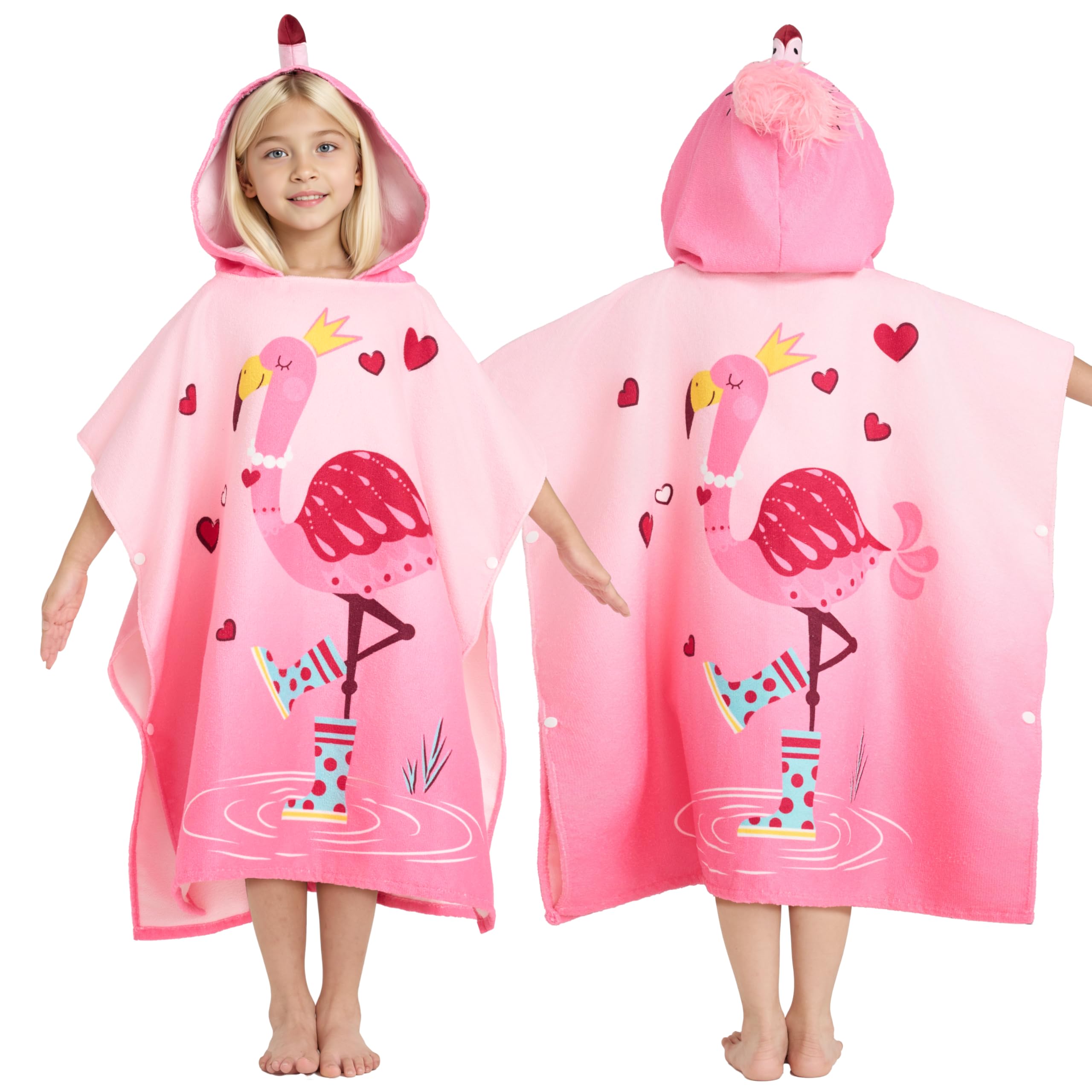 Joiedomi 30"x30" Kids Beach Towels with Hood for Girls Flamingo Towels Toddler Bath Towel Quick Dry Soft Microfiber