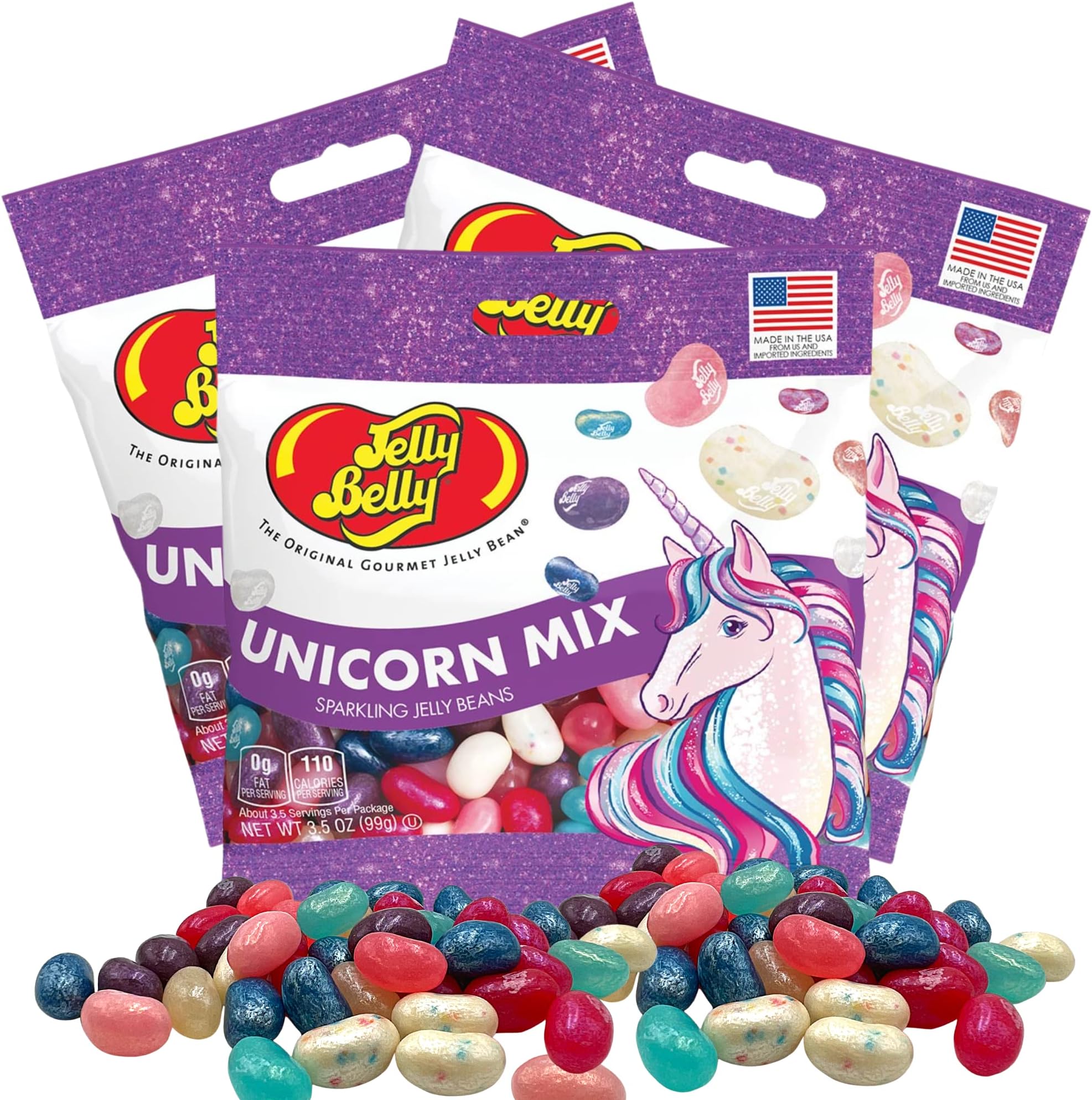 Unicorn Mix Flavored Jelly Beans, Girls Birthday Party Themed Gourmet Chewy Candy, Shareable Bagged Candies, Pack of 3, 3.5 Ounces