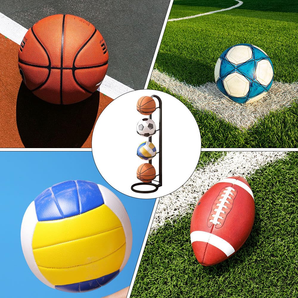 Rastrelliera da Basket Verticale 4 Livelli Porta Palloni Scaffale Stoccaggio Attrezzature Sportive