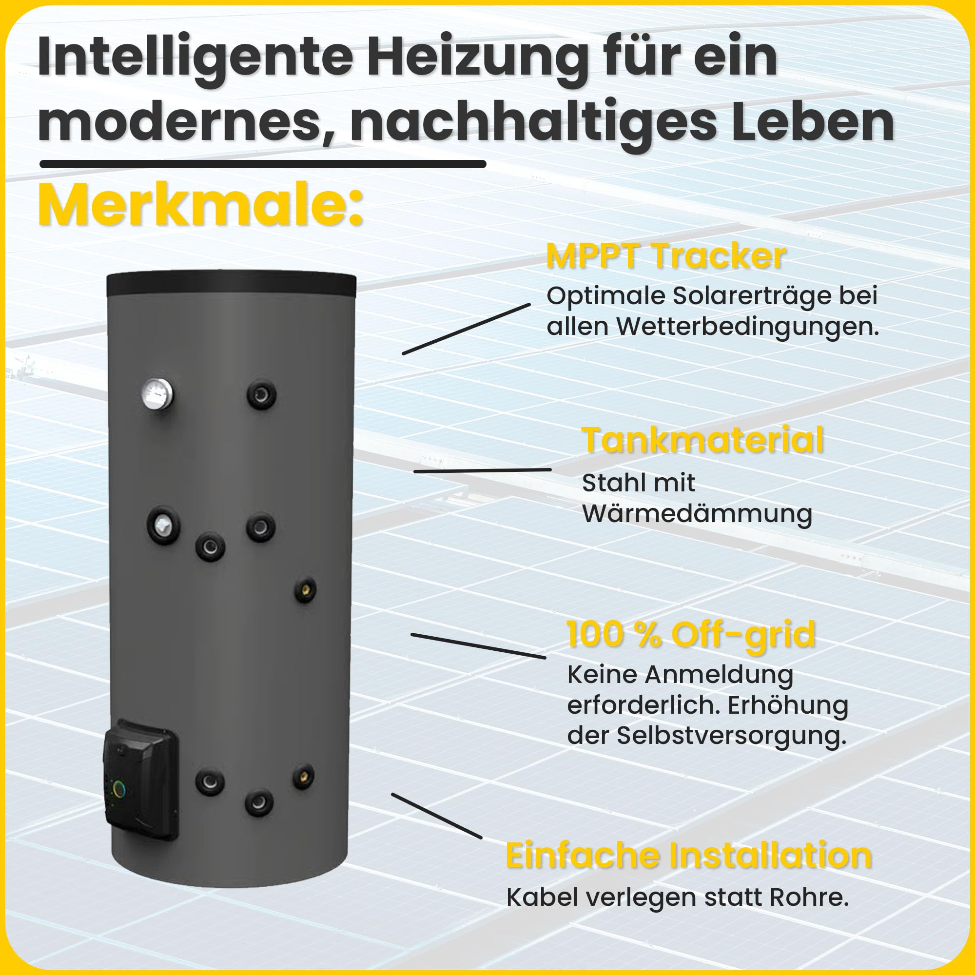 Calentador de agua solar Offgridtec 450W con caldera híbrida Fothermo 30L, listo para usar, fuente de alimentación de emergencia 230 V hasta 1500 W, 65 °C máx. Rendimiento del 22,52%, IP24/IP68