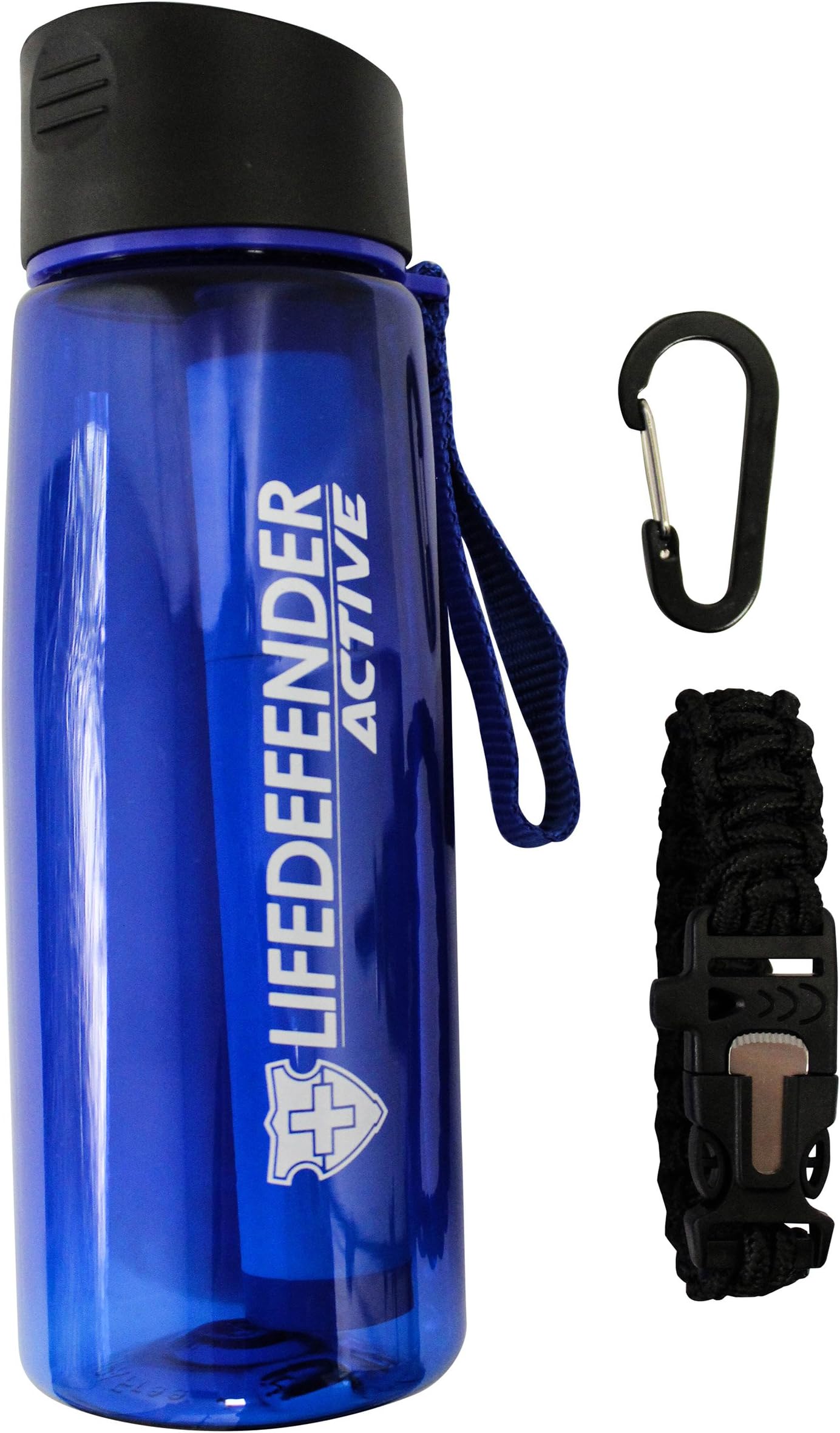 Life Defender Best Water Filter Camping Bottle for Hiking/Survival/Camping - 2 Stage with 1500L Capacity - Removes 99.999% of Waterborne Bacteria - Includes Paracord Bracelet with Flint
