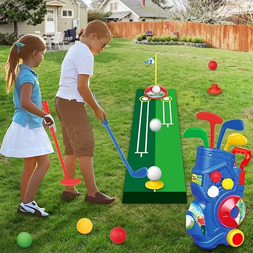 Miniatura 4 de Letapapa Juego de golf para niños pequeños, palos de golf mejorados para niños con alfombrilla de putting, juguetes para niños de 3, 4, 5+ años de