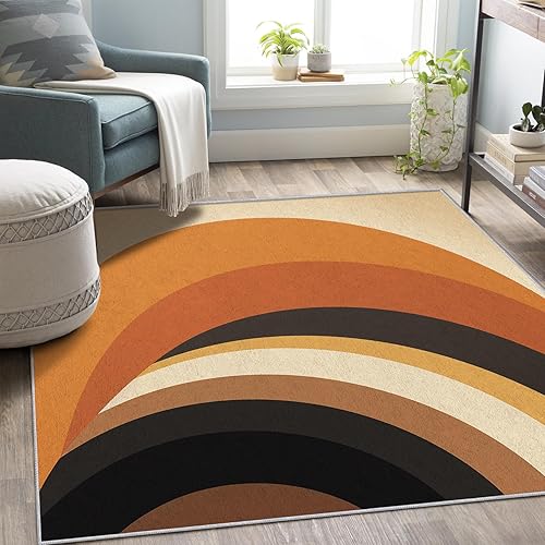 Miniatura 3 de Alfombras retro con arco para dormitorio, alfombras modernas lavables de mediados de siglo para sala de estar, 7 x 10 pies, diseño abstracto de MCM