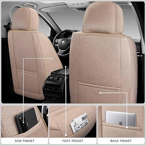 Miniatura 3 de GEEYONTEK Juego completo de fundas de asiento de automóvil, cojín universal de lino para vehículos delanteros y traseros de automóvil, protectores